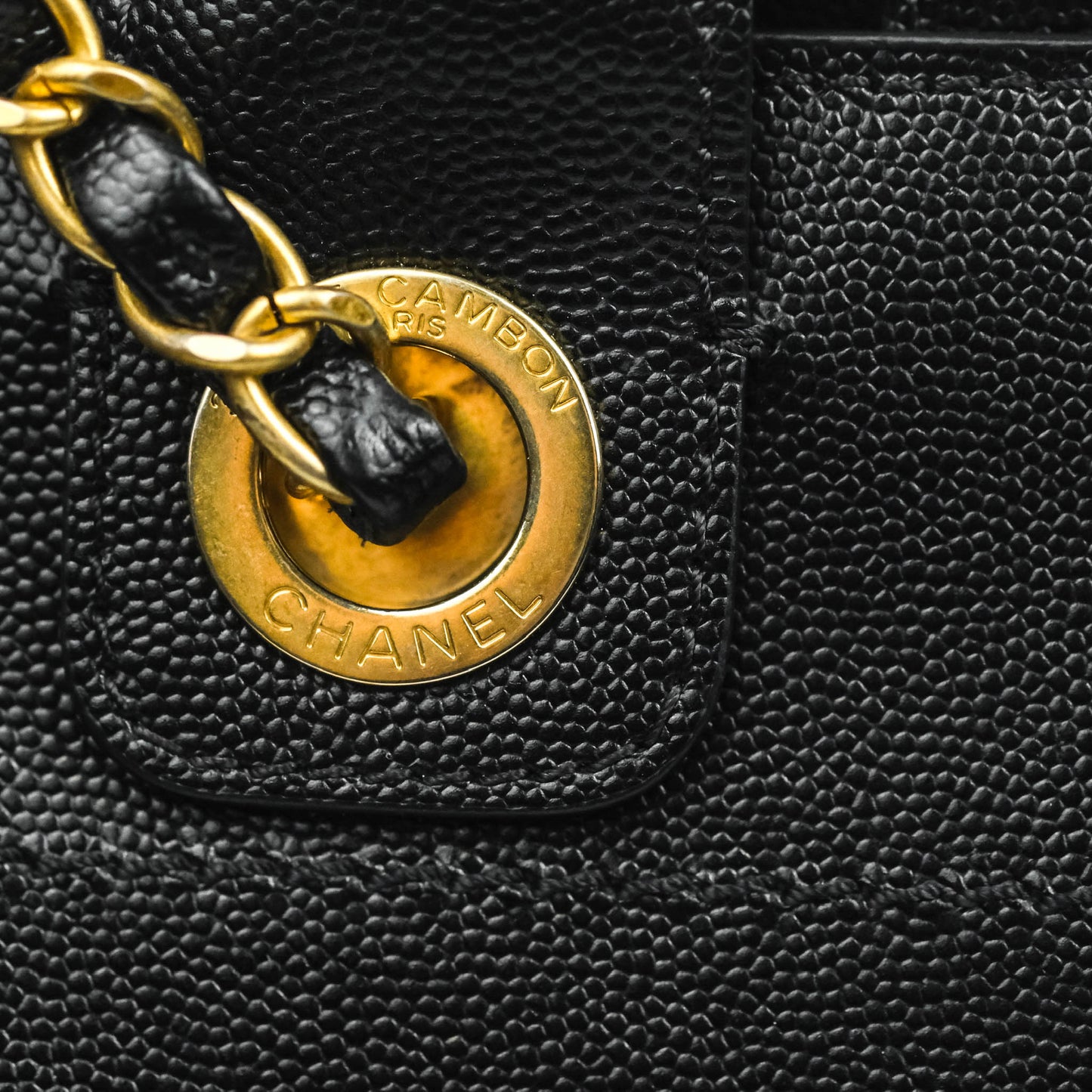 Chanel Small Studded Deauville Tote Black Caviar Gold Hardware