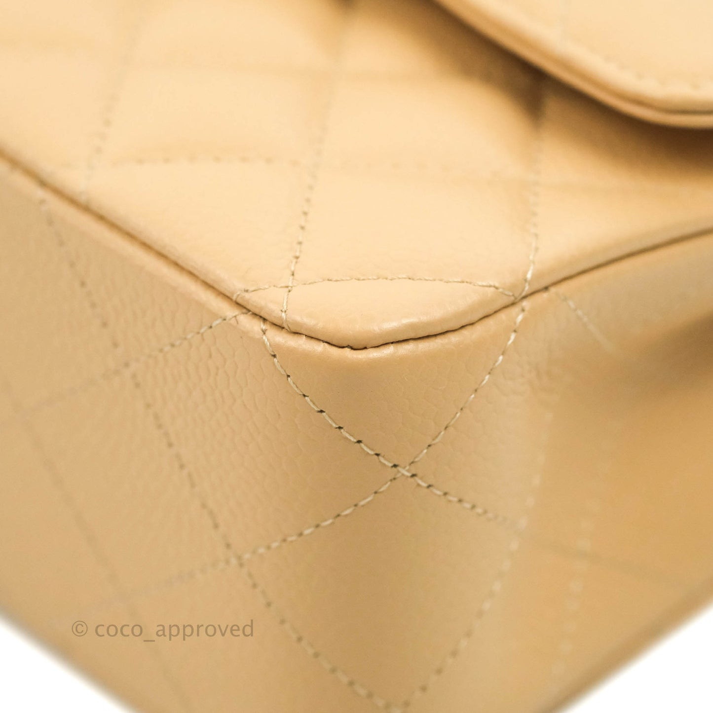 Chanel Classic M/L Medium Flap Quilted Beige Caviar Gold Hardware