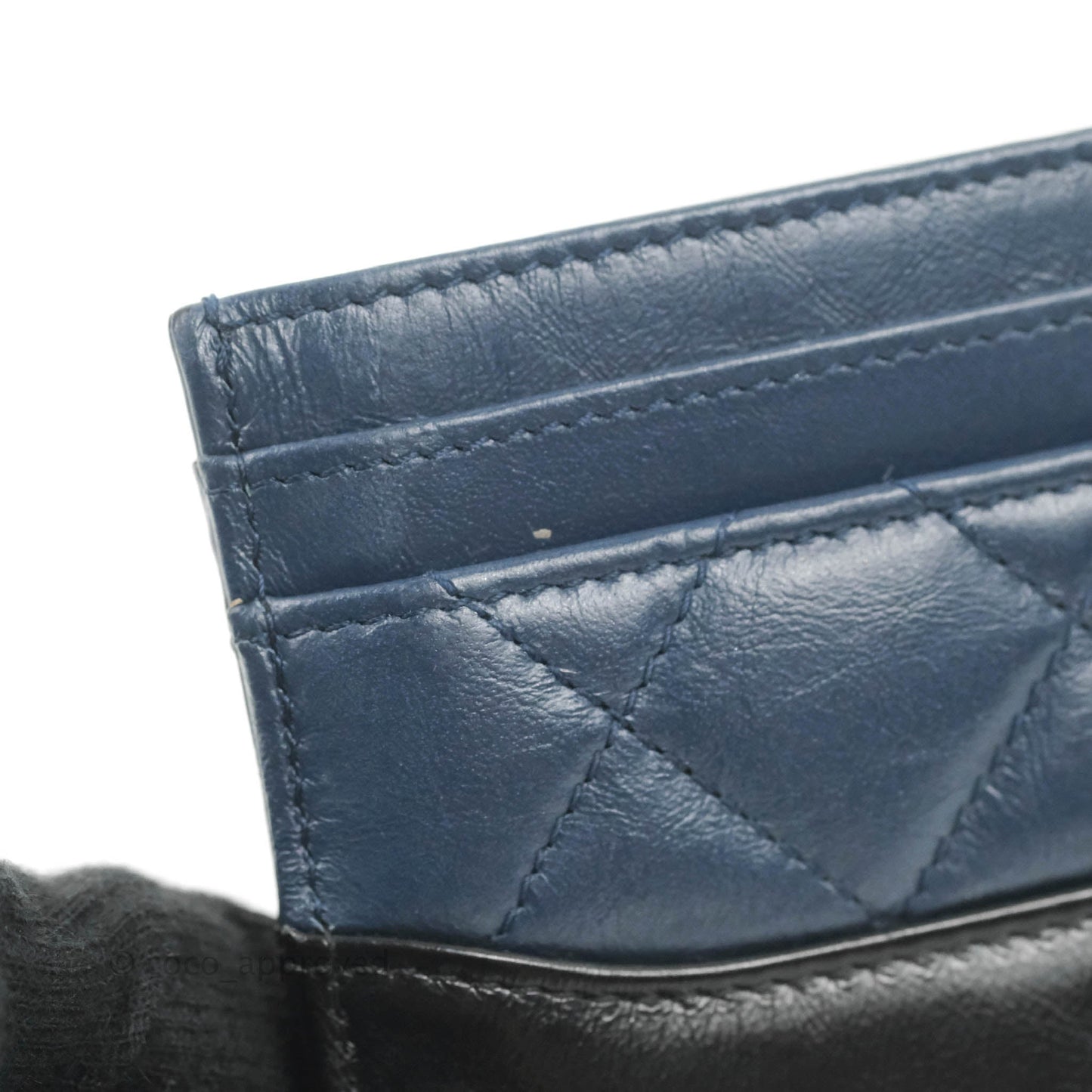 Chanel Gabrielle Flat Card Holder Navy Black Calfskin Gold Hardware