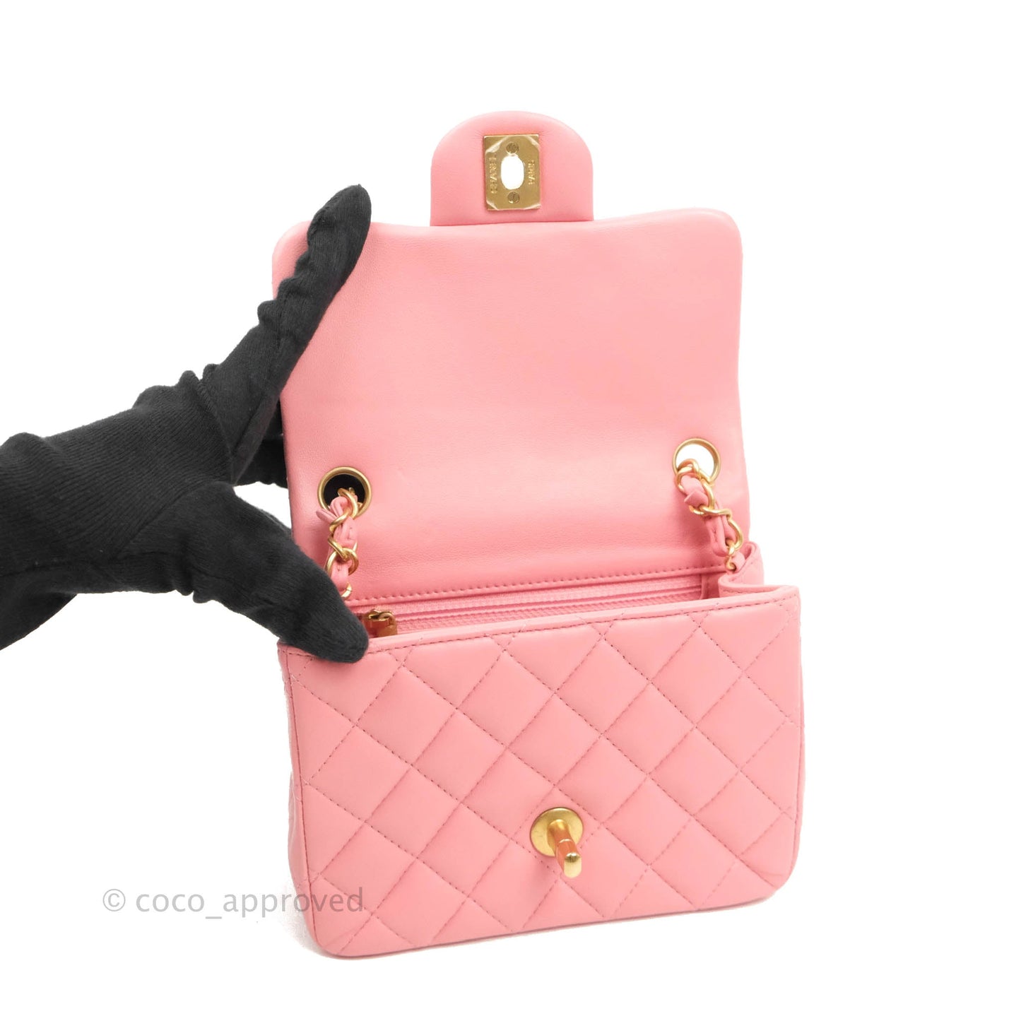 Chanel Mini Square Pink Lambskin Aged Gold Hardware