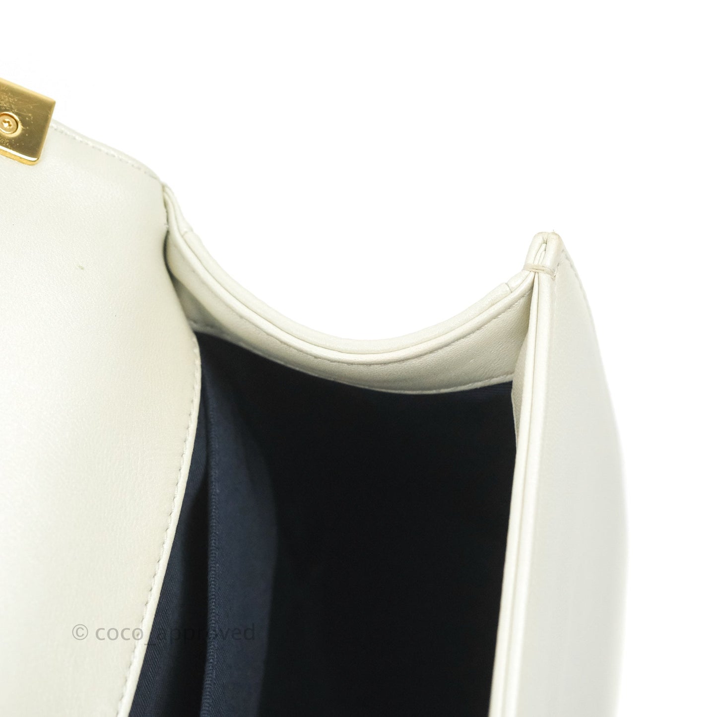 Chanel Cube Embossed Medium Boy Bag Iridescent Pearl White Lambskin Gold Hardware