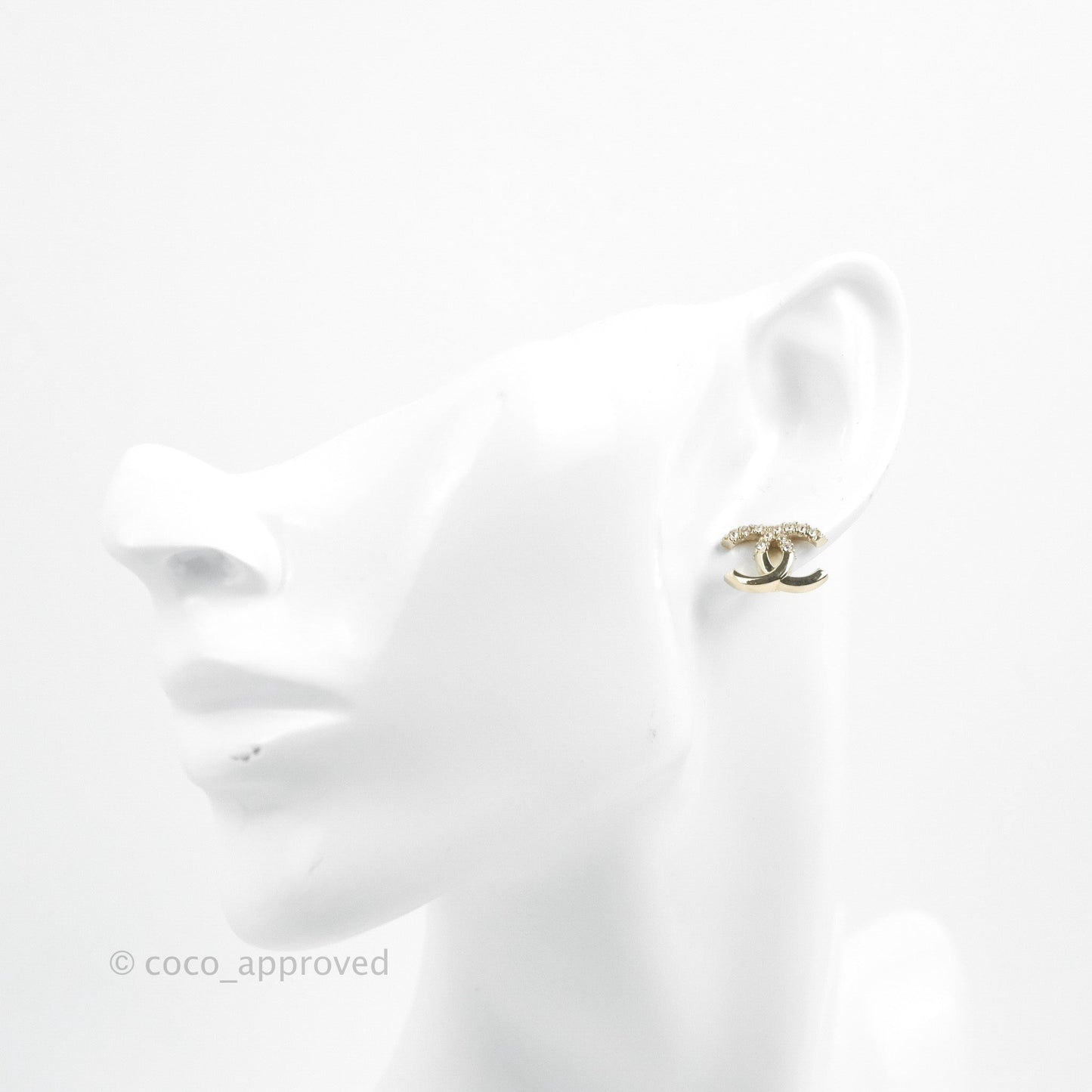 Chanel CC Crystal Earrings Gold Tone 22K