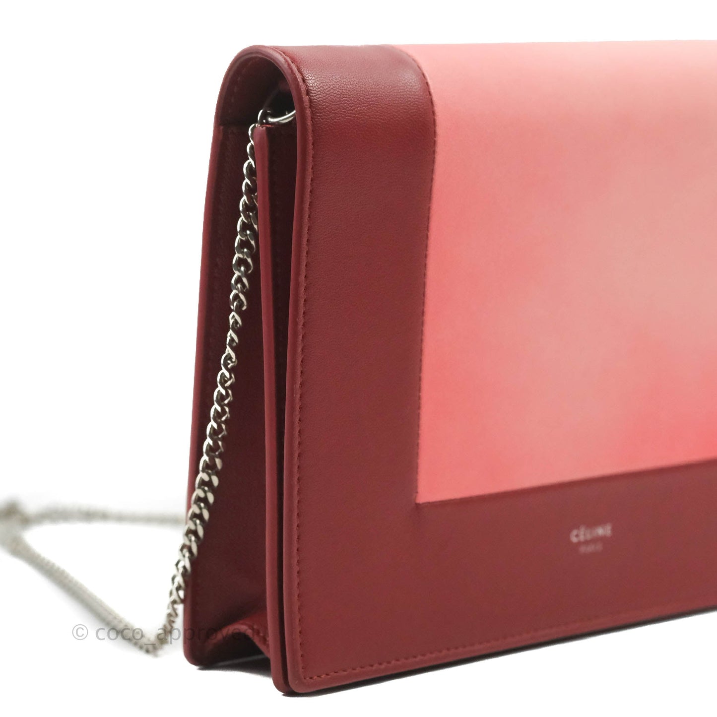 Celine Frame Evening Clutch On Chain Red Pink Smooth Lambskin Silver Hardware