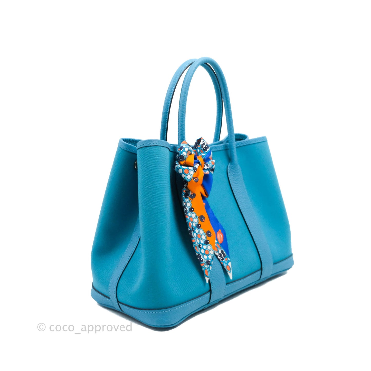 Hermès Garden Party 30 Canvas Bleu De Nord with Twilly