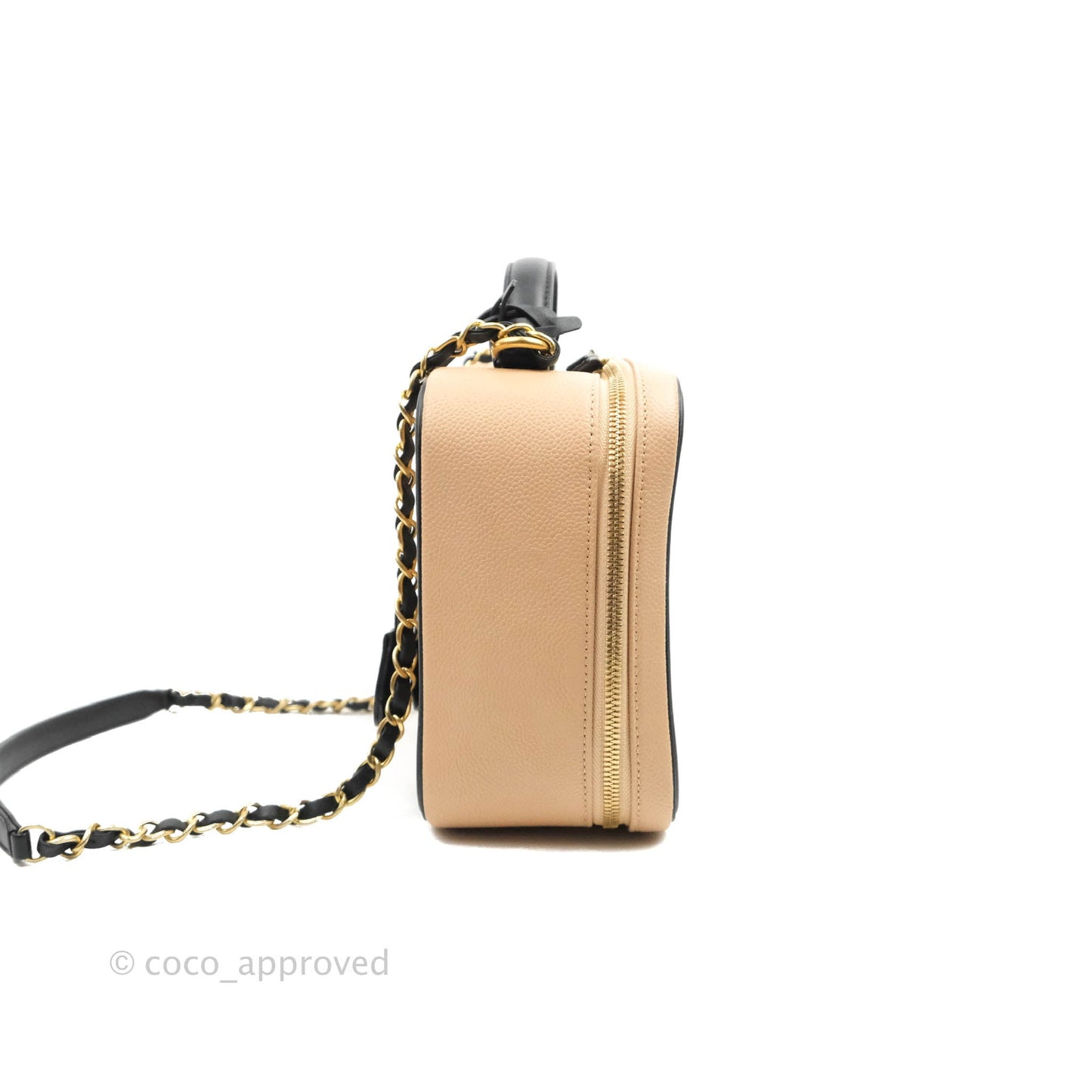 Chanel Quilted Large CC Filigree Vanity Case Beige Caviar Gold Hardware