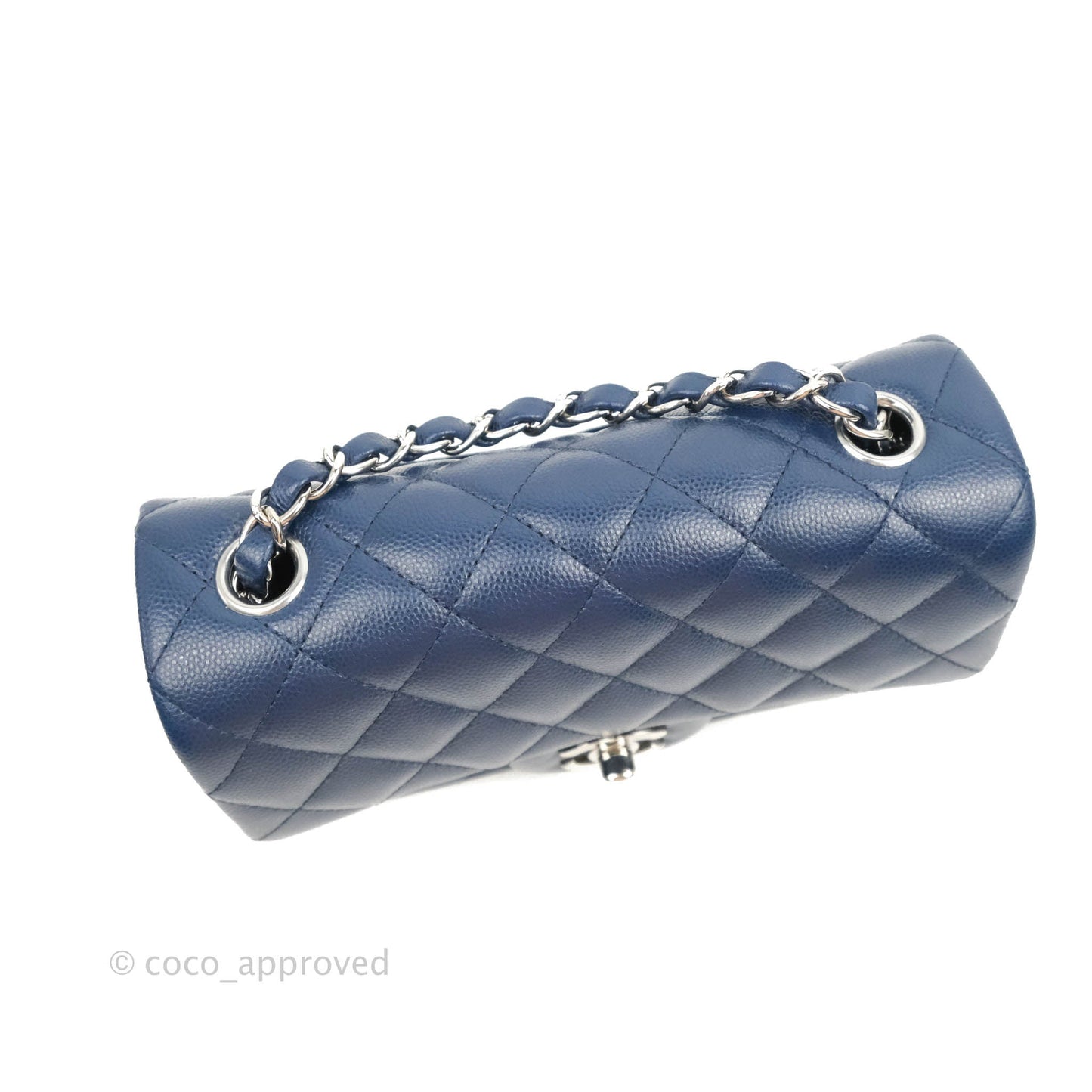 Chanel Quilted Mini Rectangular Flap Blue Caviar Silver Hardware 17B