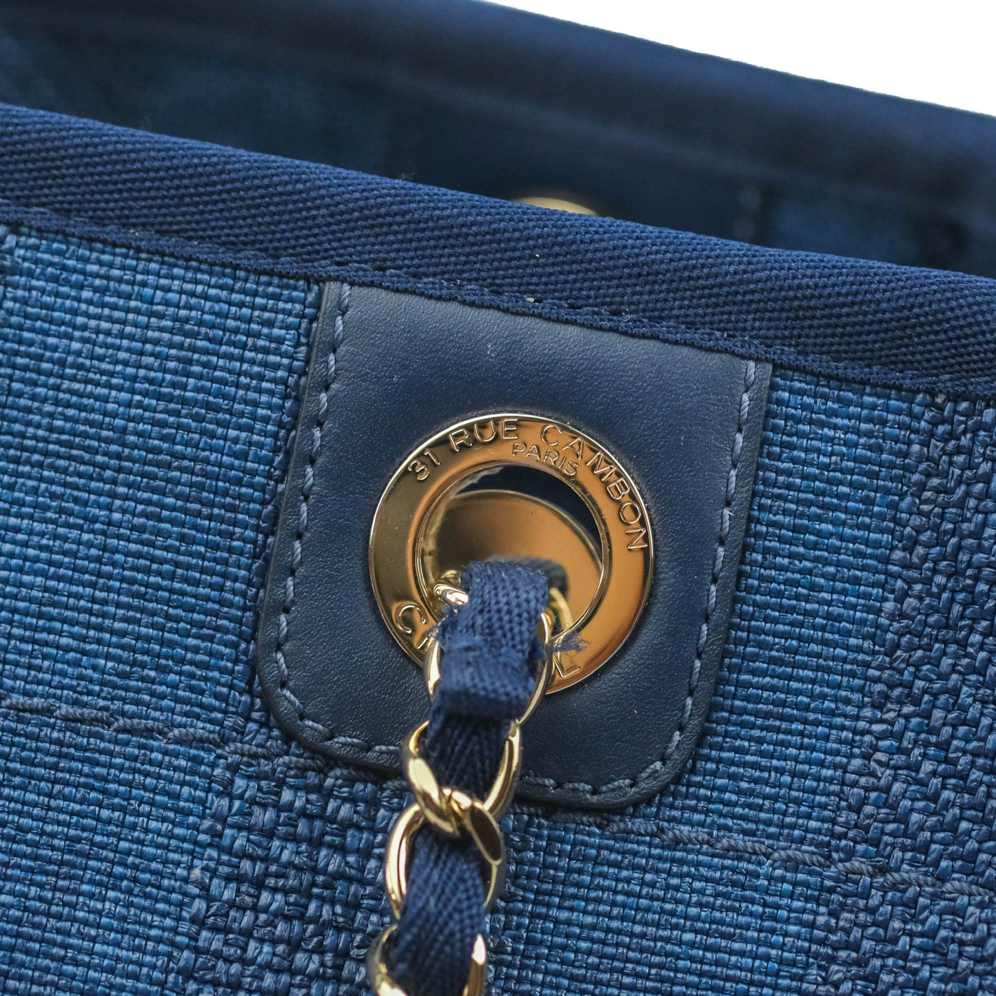 Chanel Canvas Deauville Medium Tote Blue Stripe