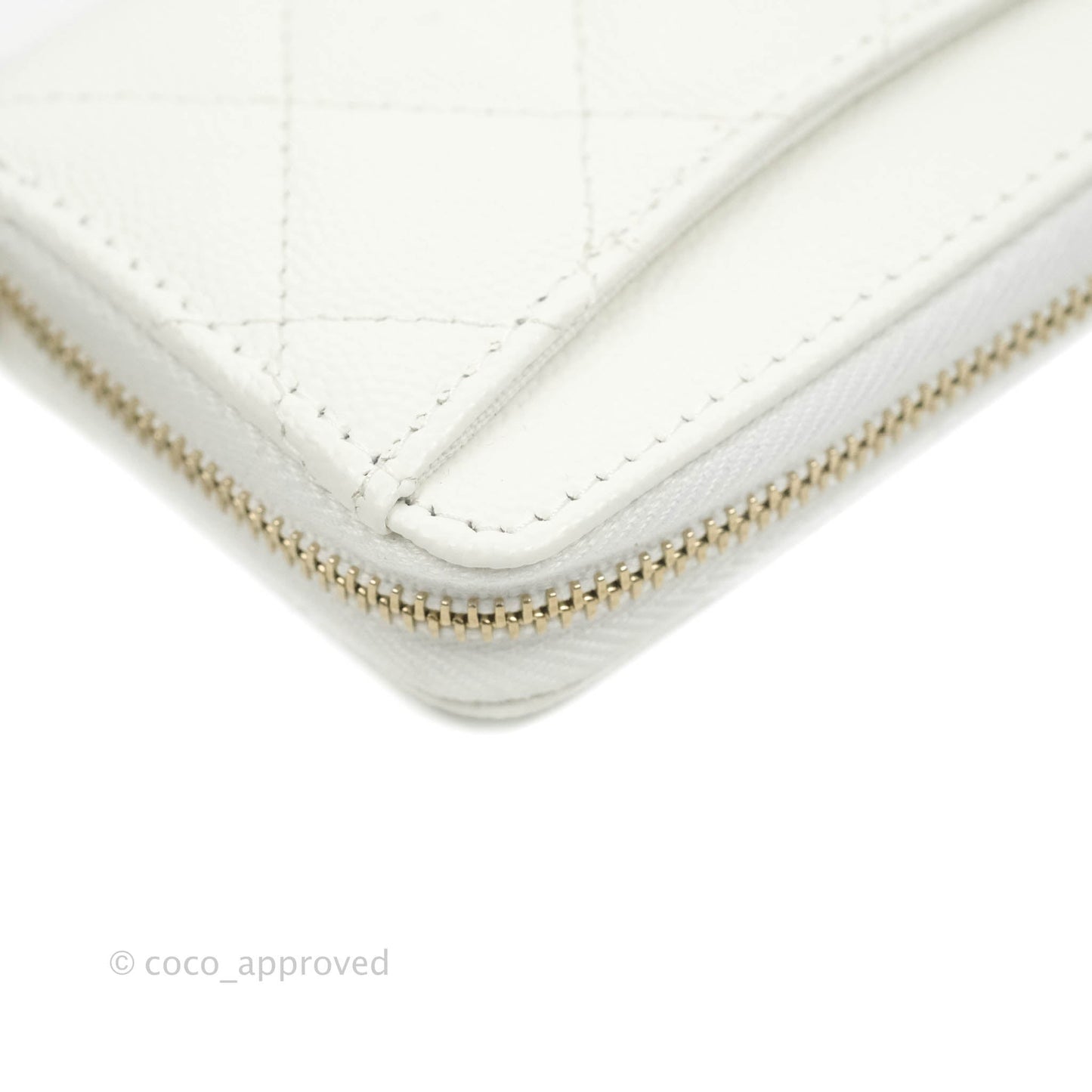 Chanel Classic Zipped Coin Purse White Caviar Gold Hardware