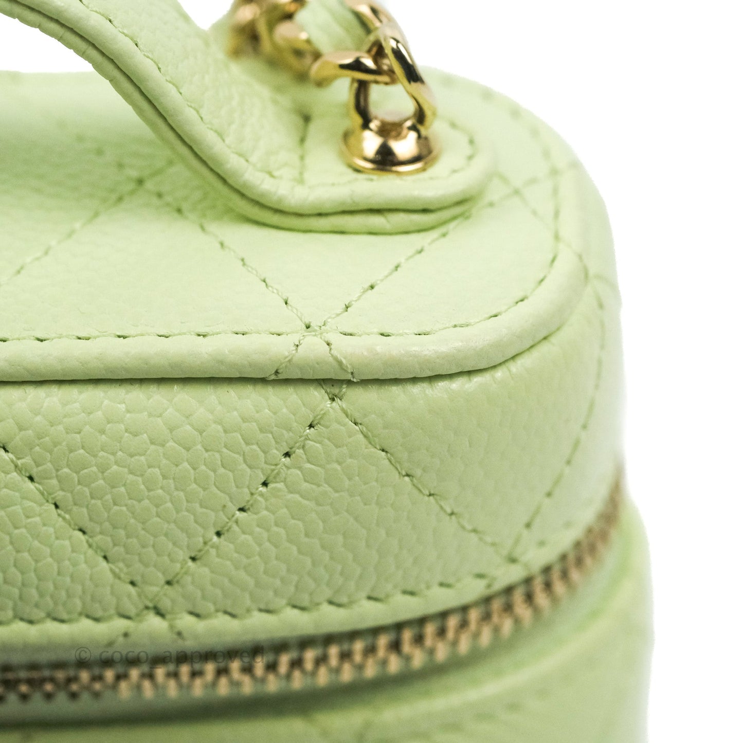 Chanel Quilted Small Handle With Care Vanity Case With Chain Green Caviar Gold Hardware