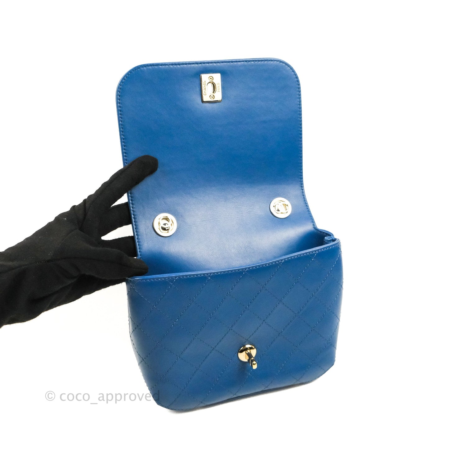 Chanel Blue Quilted Leather Small Frame In Flap Bag