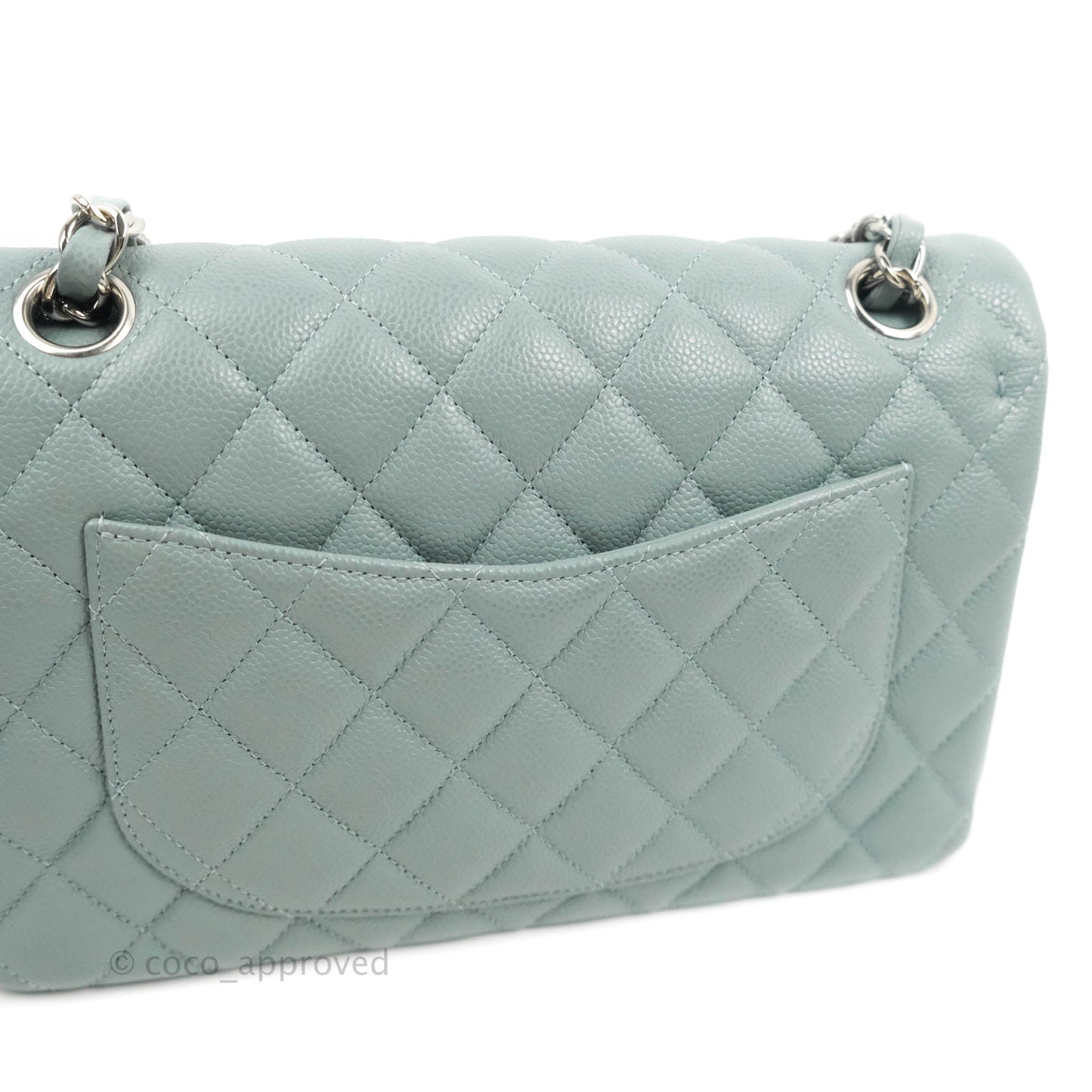 Chanel Small Classic Quilted Flap Light Blue Caviar Silver Hardware 20B