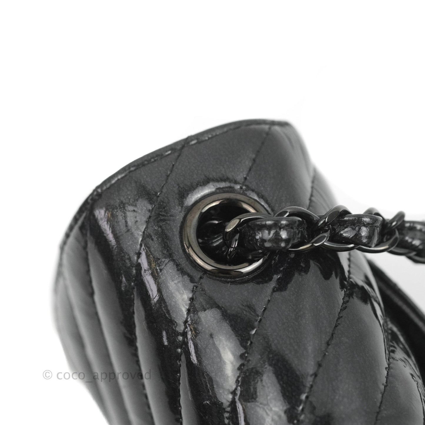 Chanel Mini Rectangular Flap Chevron Black Crumpled Metallic Patent So Black