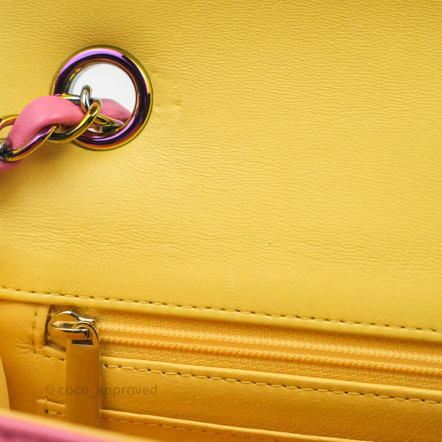 Chanel Mini Rectangular Pink Lambskin Rainbow Hardware
