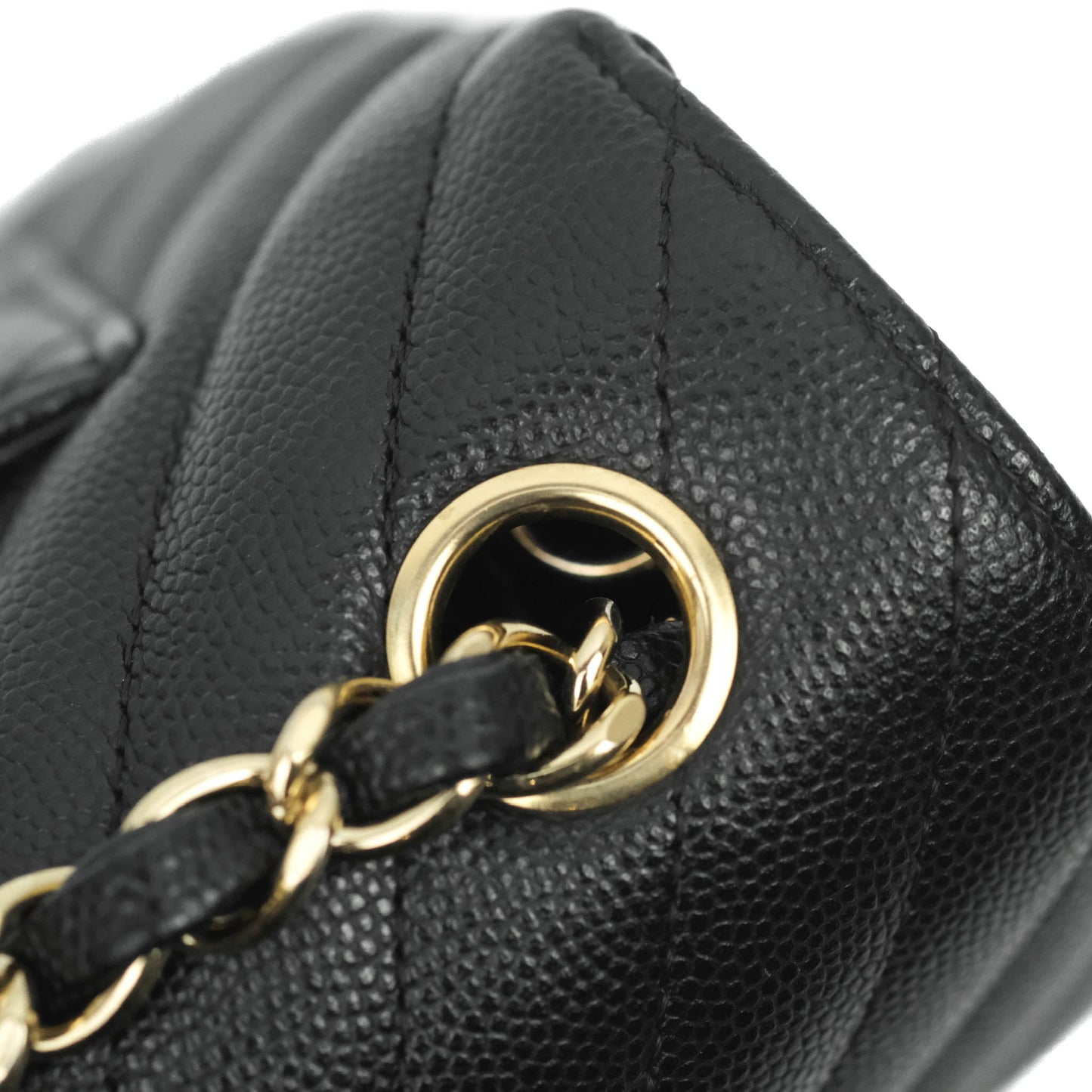 Chanel Chevron Mini Rectangular Flap Black Caviar Gold Hardware