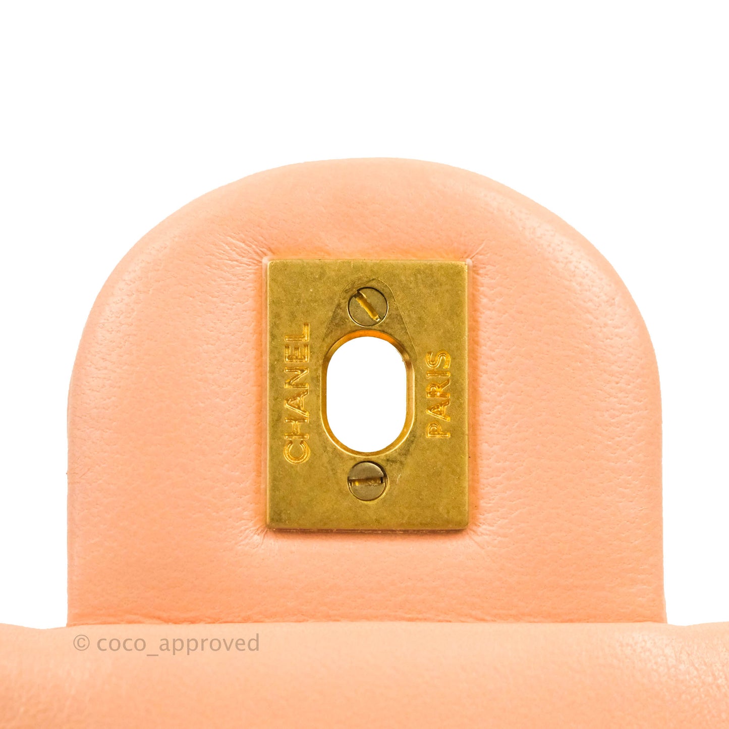 Chanel Pearl Crush Mini Square Quilted Peach Beige Lambskin Aged Gold Hardware