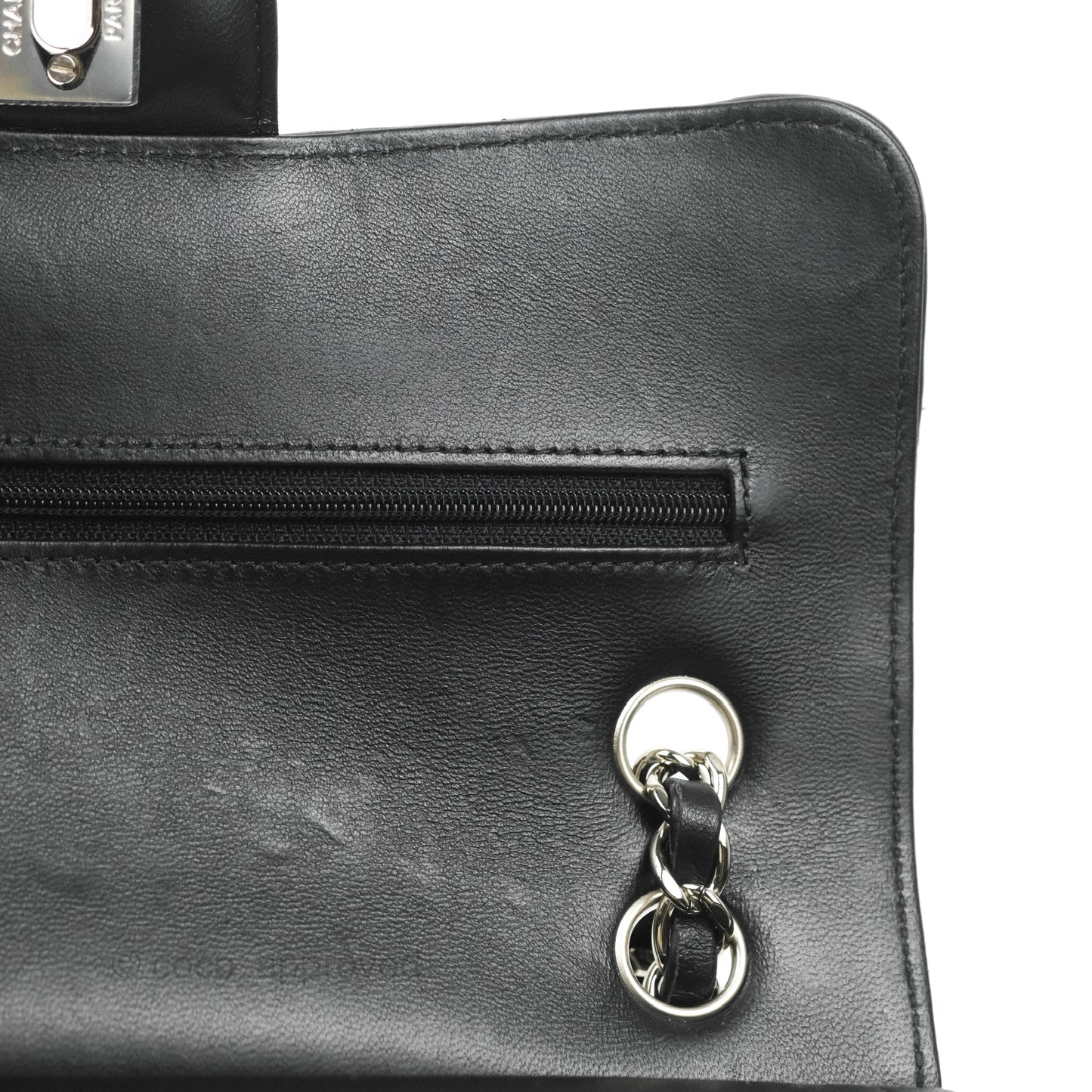 Chanel Small Classic Flap Chevron Black Lambskin Silver Hardware 21C