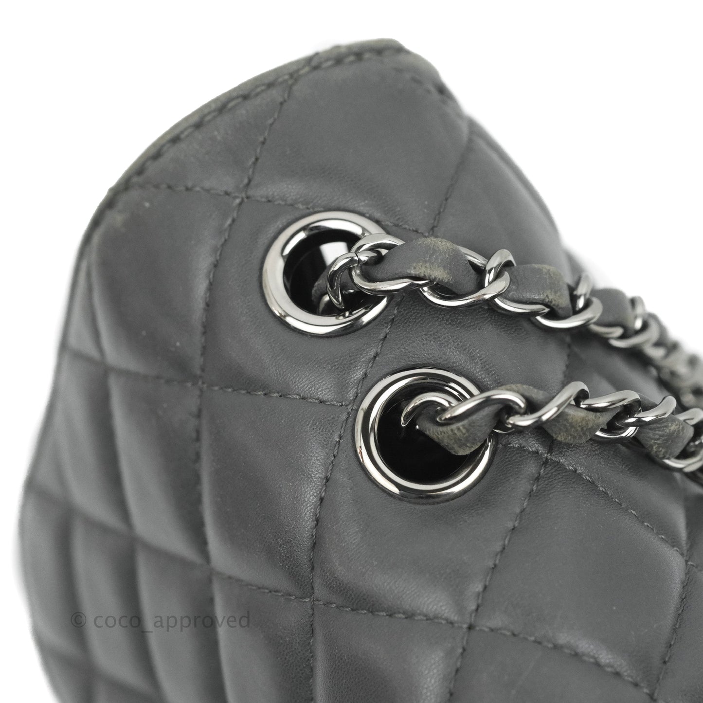 Chanel Quilted Jumbo Coco Loop Flap Dark Grey Lambskin Silver Hardware
