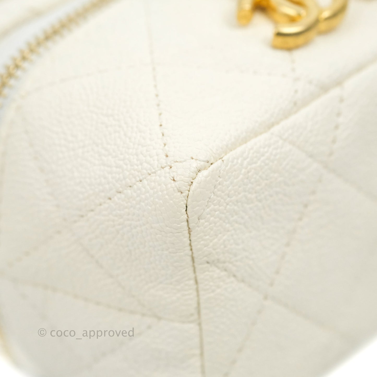Chanel Mini Clutch With Chain White Caviar Aged Gold Hardware
