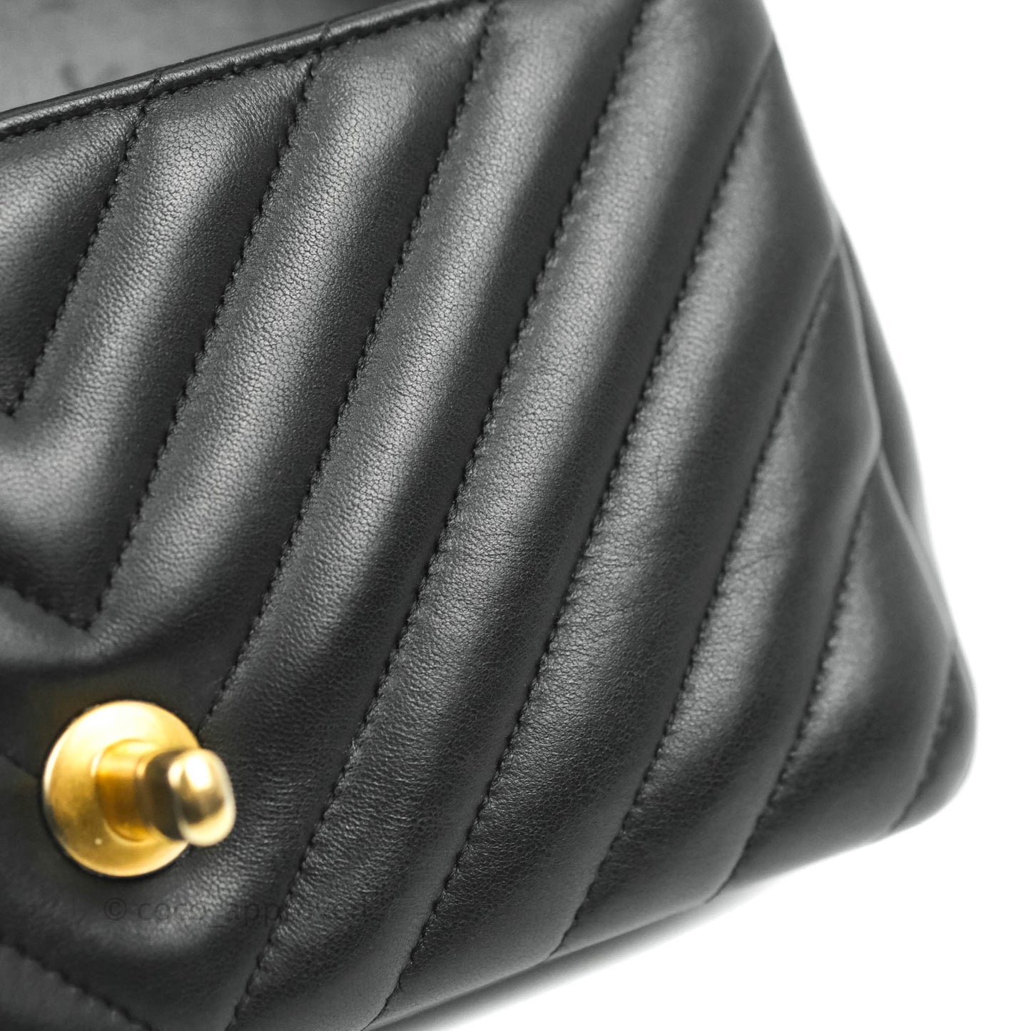 Chanel Chevron Mini Rectangular Flap Black Lambskin Aged Gold Hardware