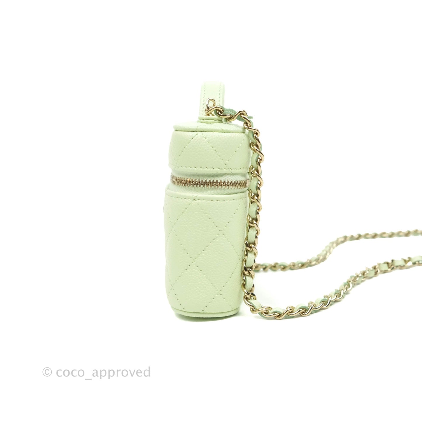 Chanel Quilted Small Handle With Care Vanity Case With Chain Green Caviar Gold Hardware