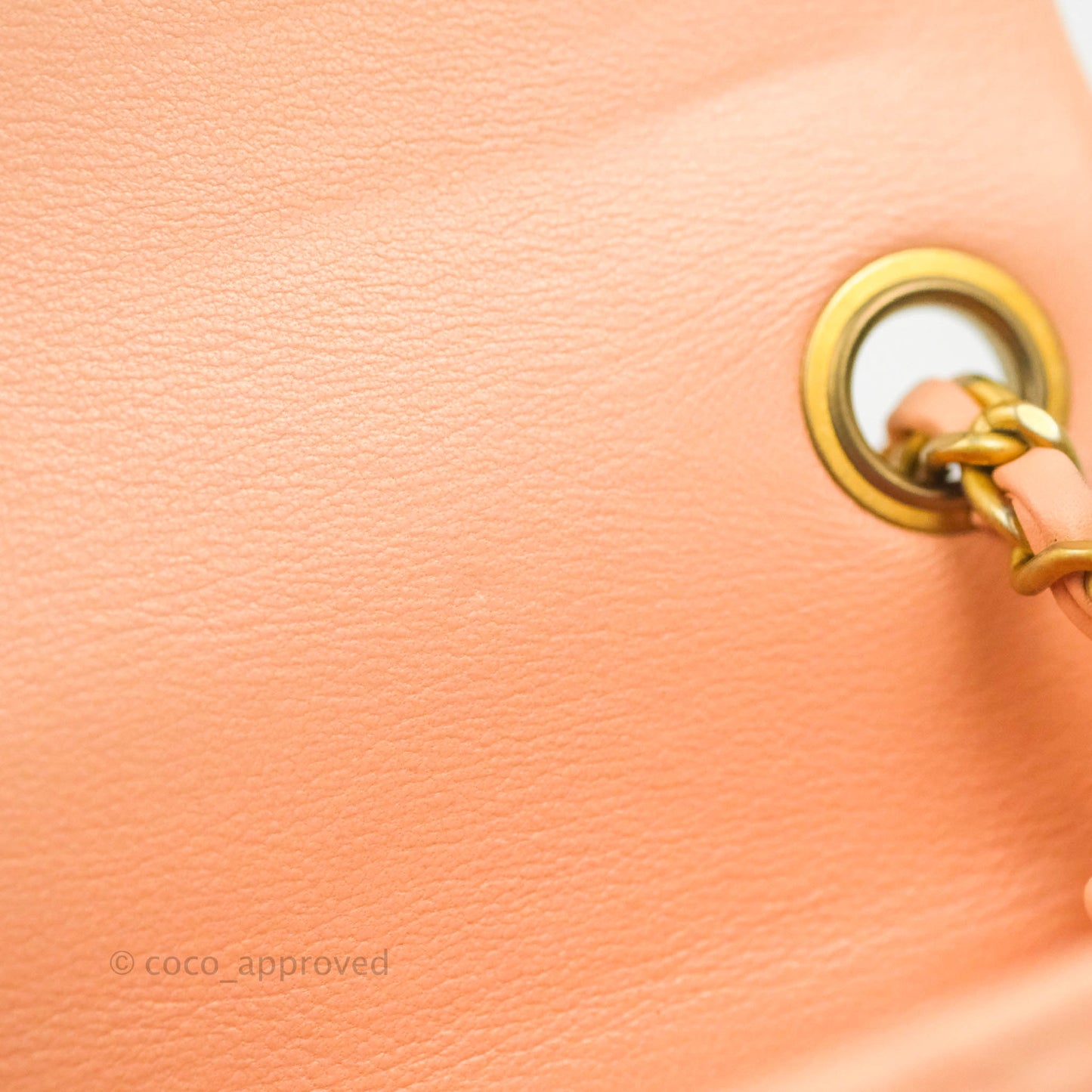 Chanel Pearl Crush Mini Square Quilted Peach Beige Lambskin Aged Gold Hardware
