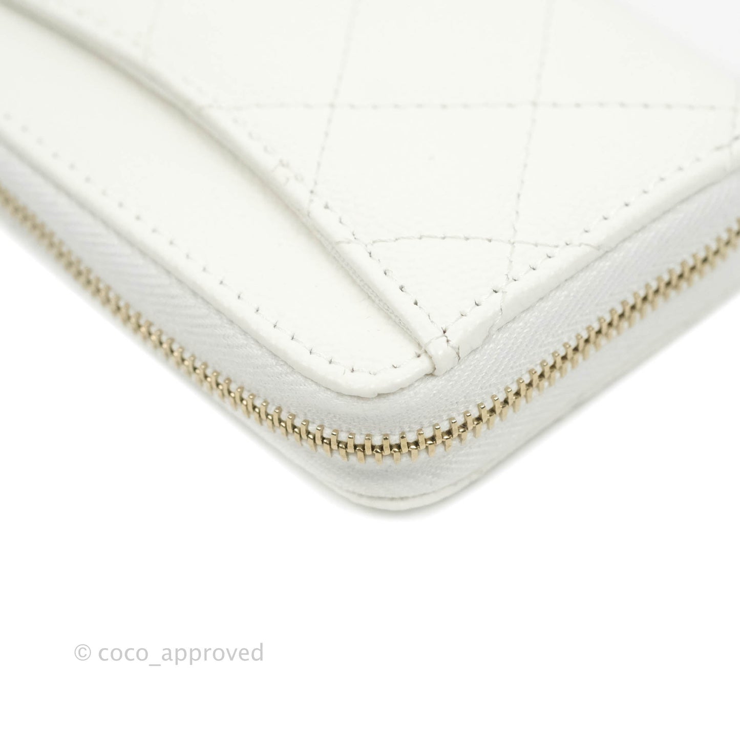 Chanel Classic Zipped Coin Purse White Caviar Gold Hardware