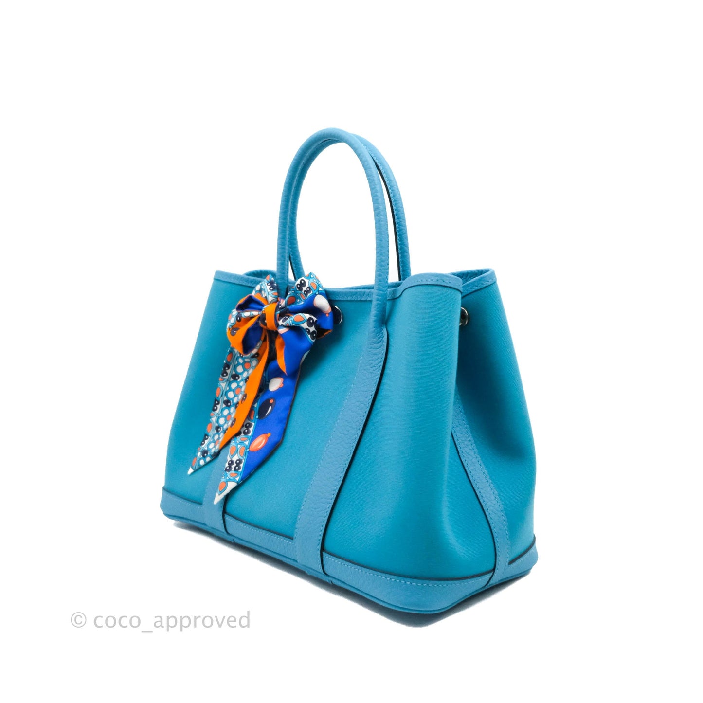 Hermès Garden Party 30 Canvas Bleu De Nord with Twilly