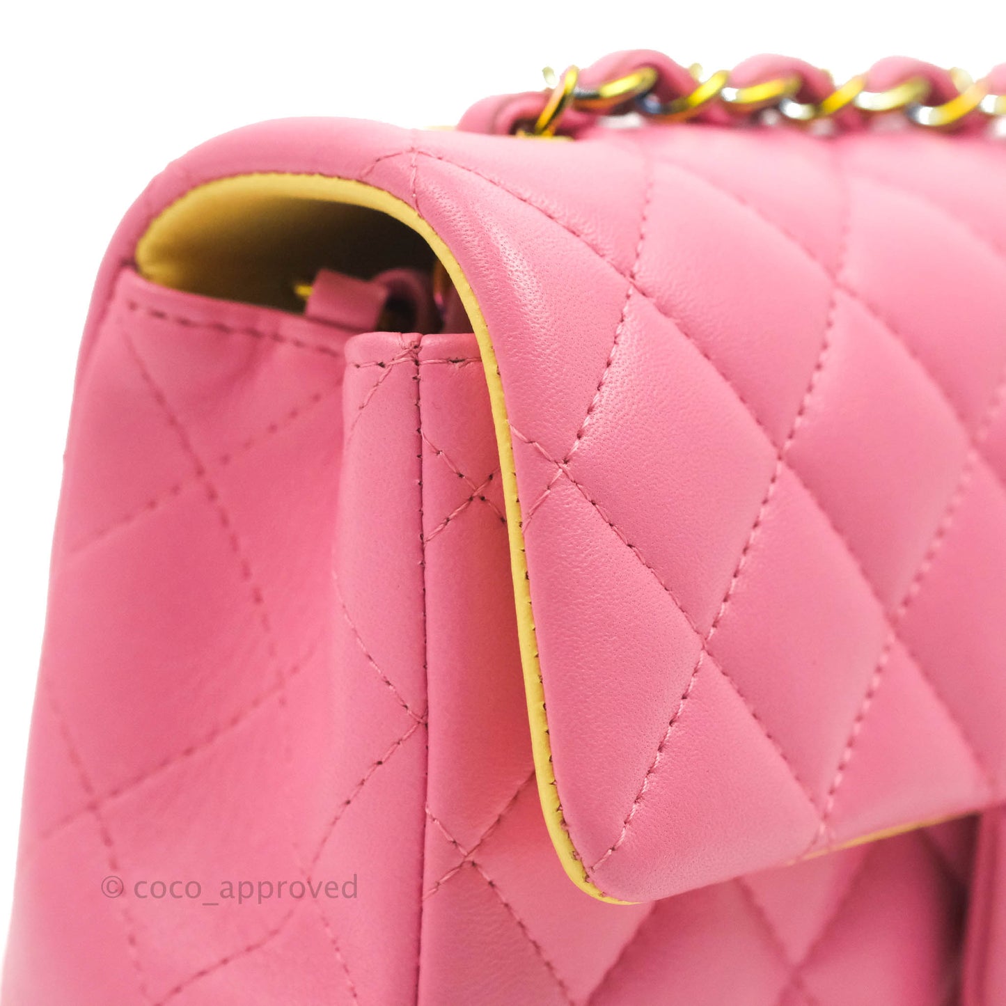 Chanel Mini Rectangular Pink Lambskin Rainbow Hardware