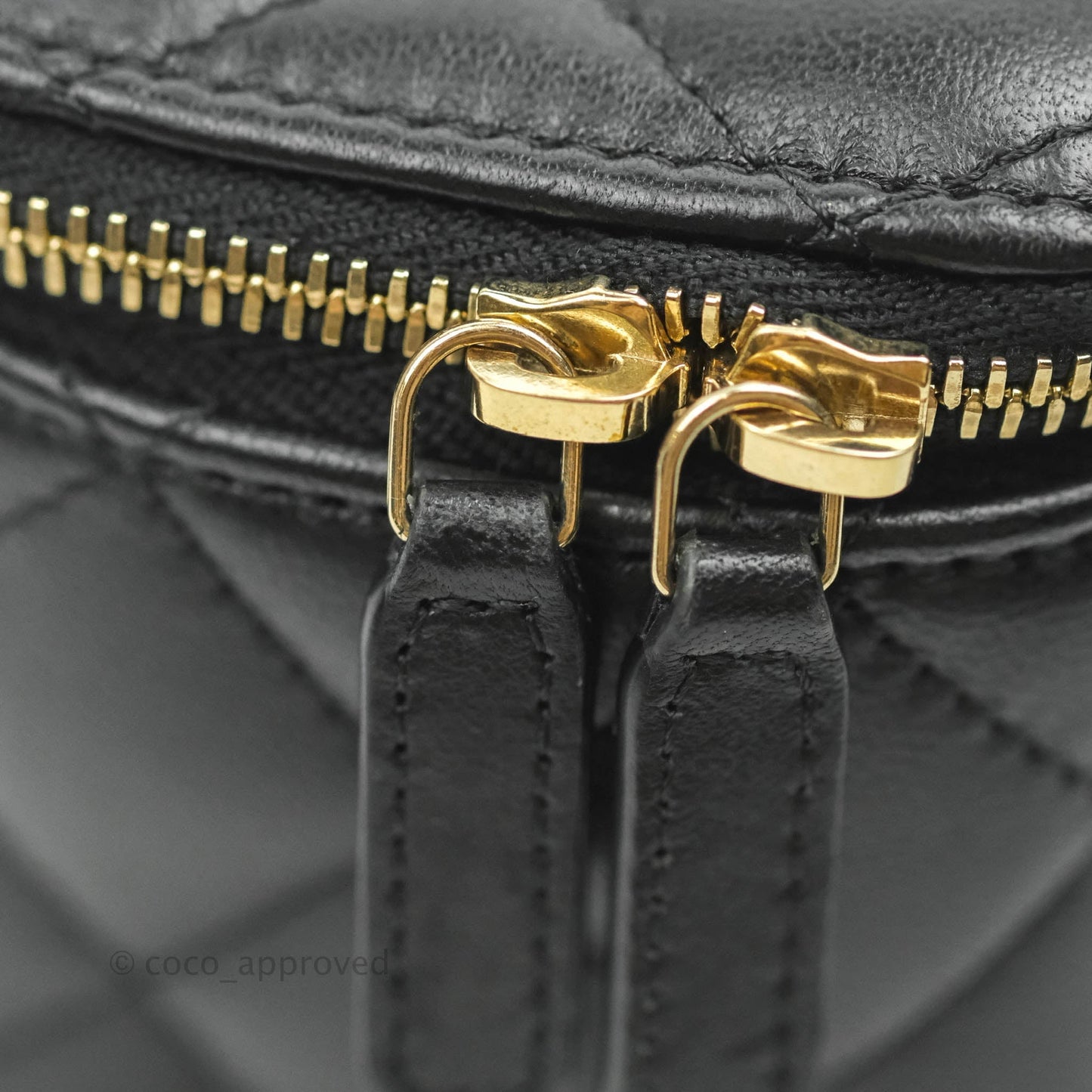 Chanel Vanity with Pearl Crush Chain in Black Lambskin Aged Gold Hardware