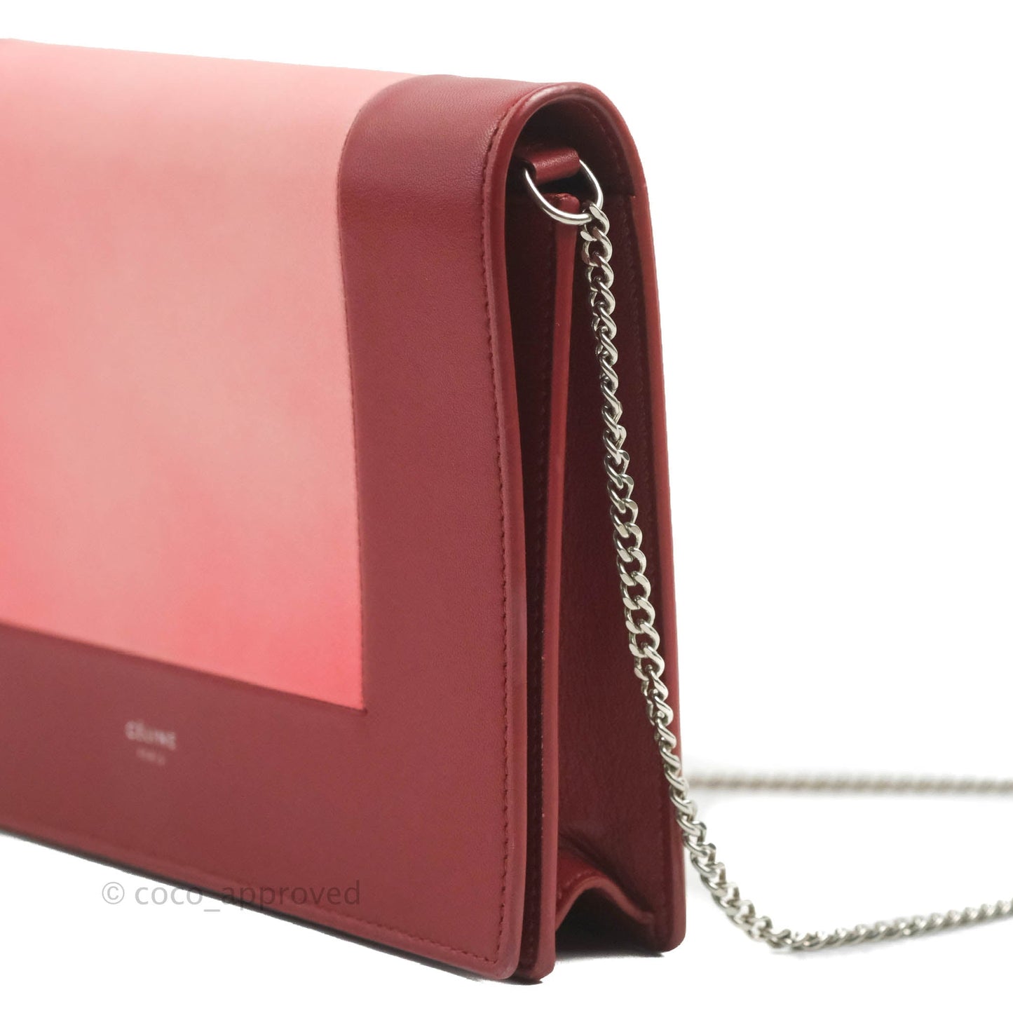 Celine Frame Evening Clutch On Chain Red Pink Smooth Lambskin Silver Hardware