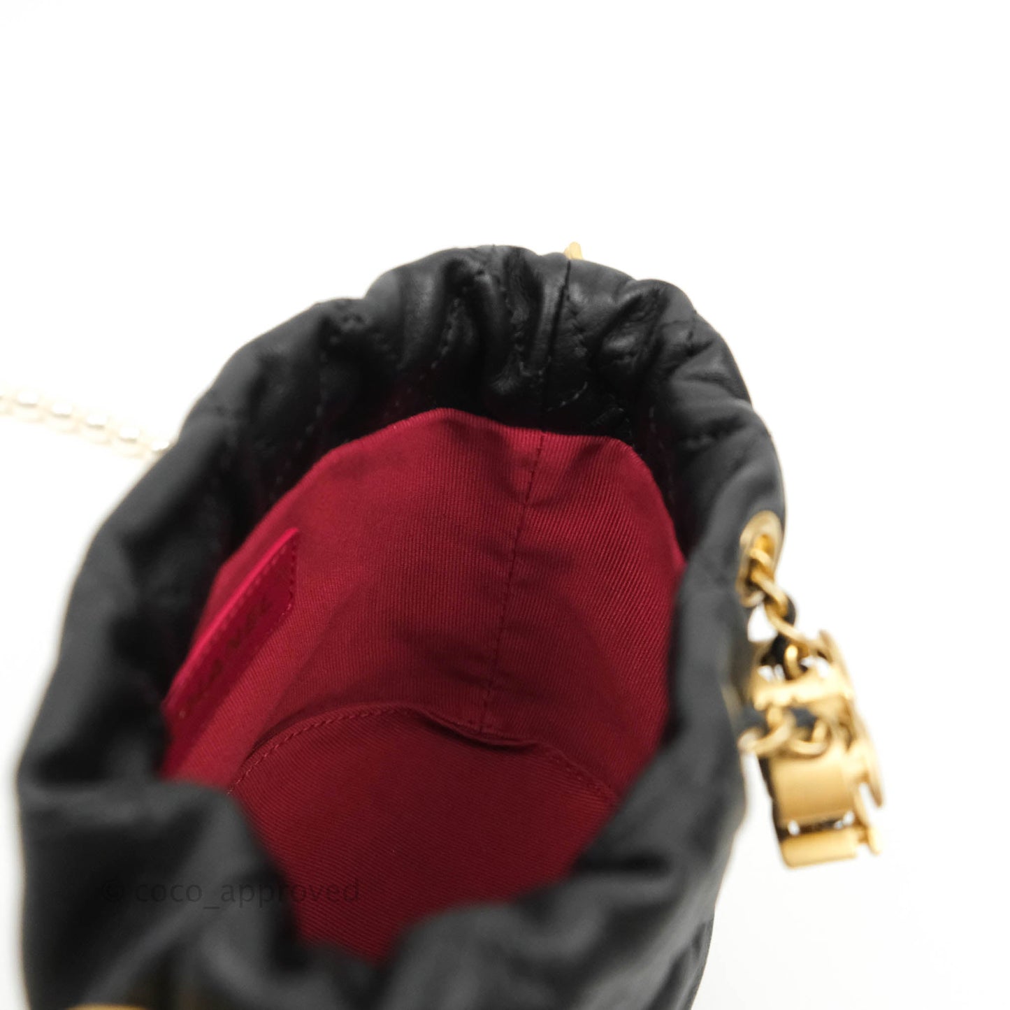 Chanel Quilted Pearl Mini About Pearls Drawstring Bucket Bag Black Calfskin