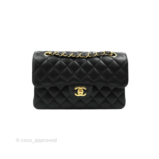 Chanel Small Classic Quilted Flap Black Caviar Gold Hardware