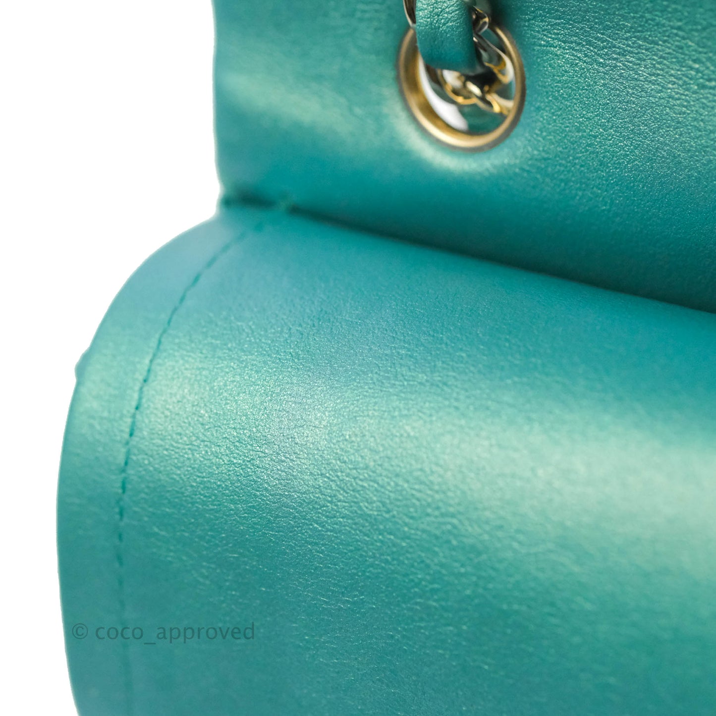 Chanel Classic M/L Medium Double Flap Iridescent Turquoise Calfskin Gold Hardware