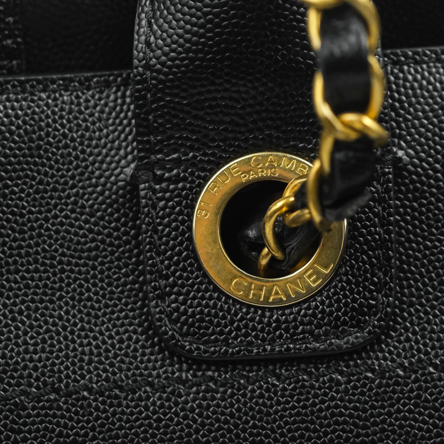 Chanel Small Studded Deauville Tote Black Caviar Gold Hardware