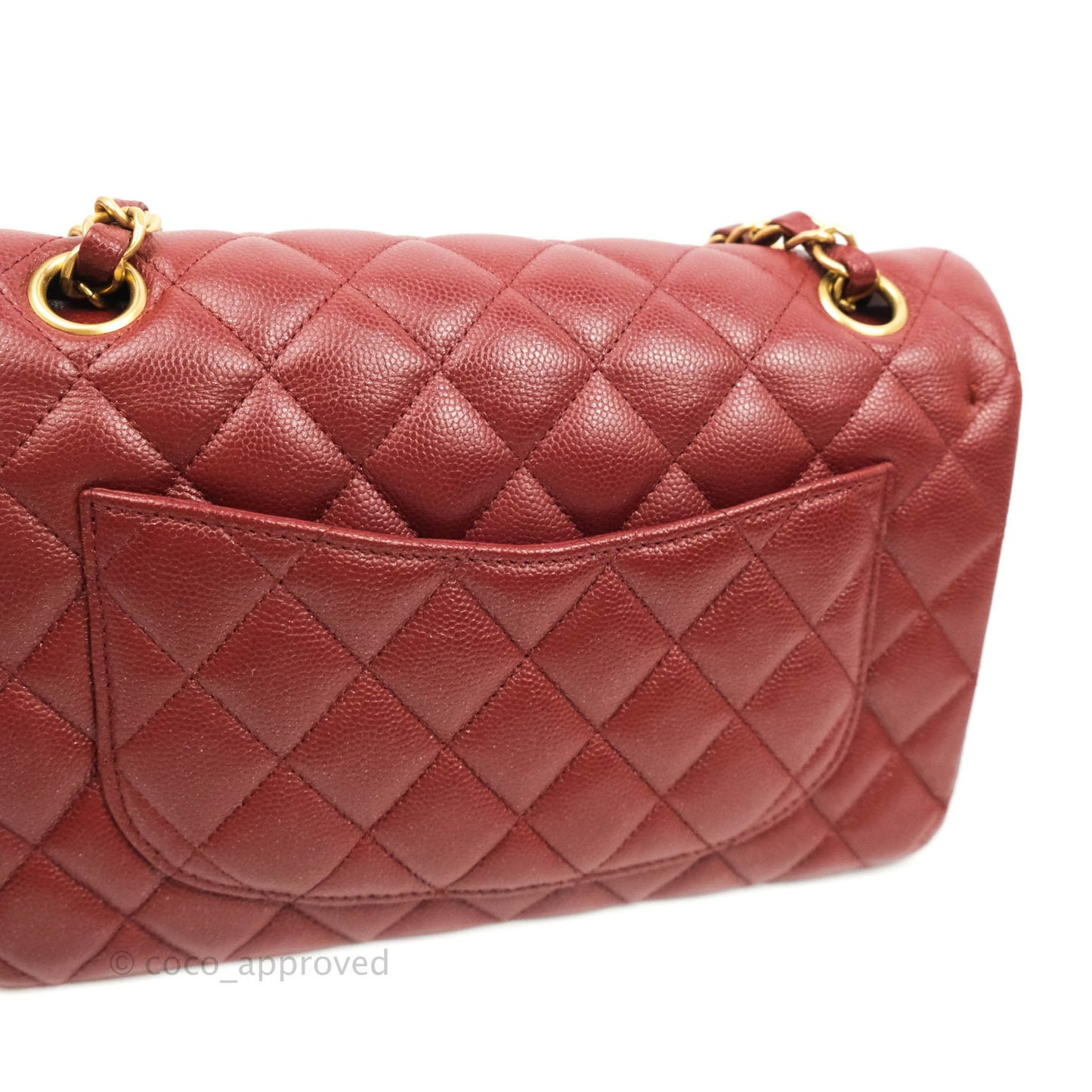 Chanel Small Classic Quilted Flap Iridescent Burgundy Caviar Aged Gold Hardware 18C