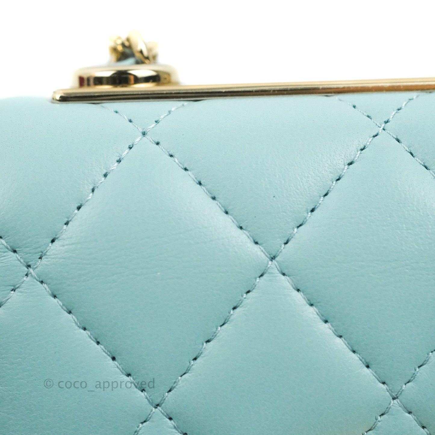 Chanel Mini Quilted Trendy CC Clutch With Chain Tiffany Blue Lambskin Gold Hardware