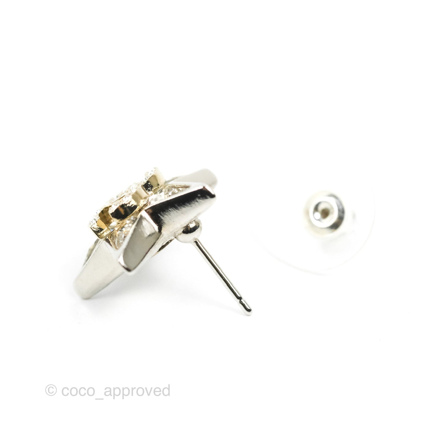 Chanel Star Crystal CC Earrings Silver Tone 23S