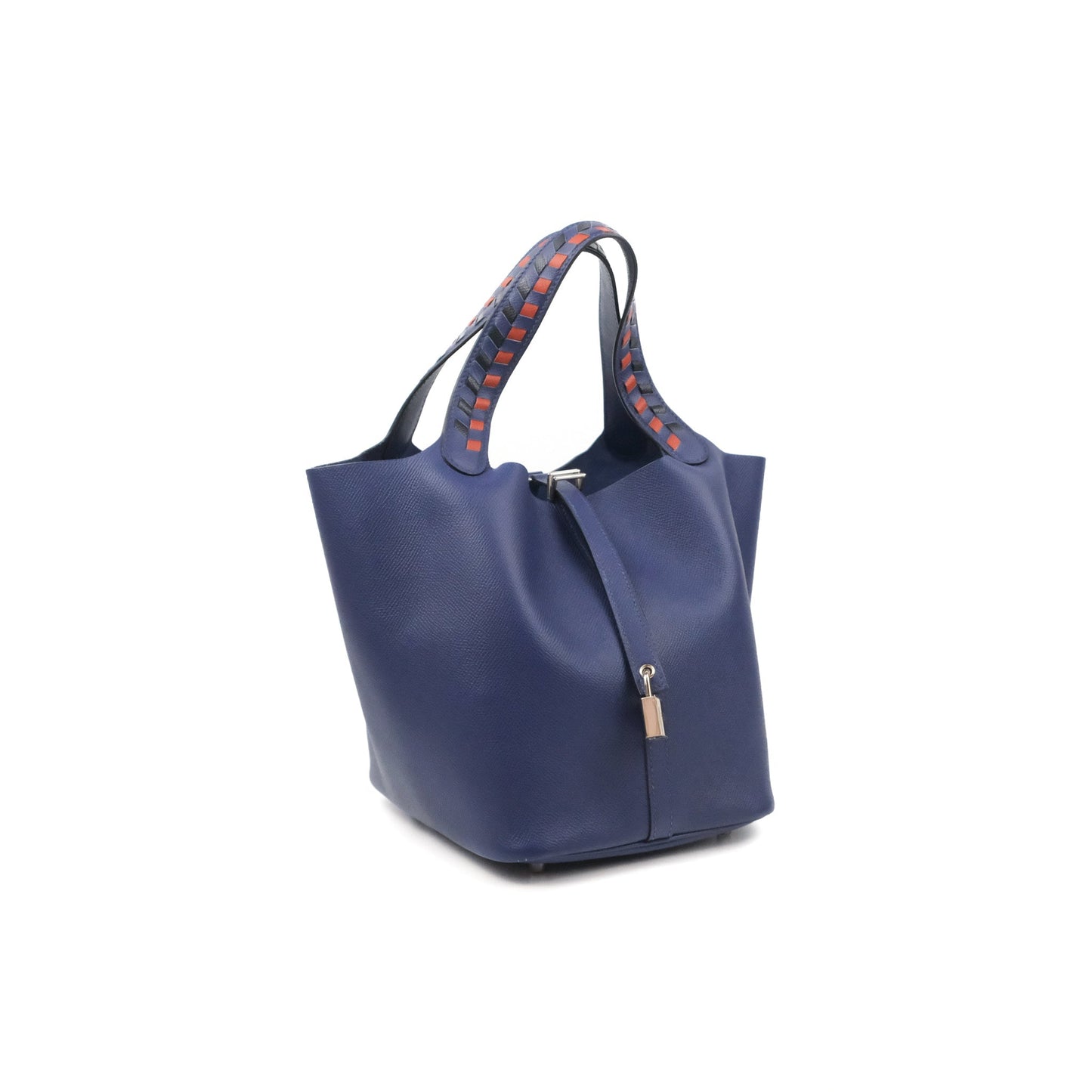 Hermès Tressage De Cuir Picotin Lock 22 Bleu Encre/Brique/Black Epsom Palladium Hardware