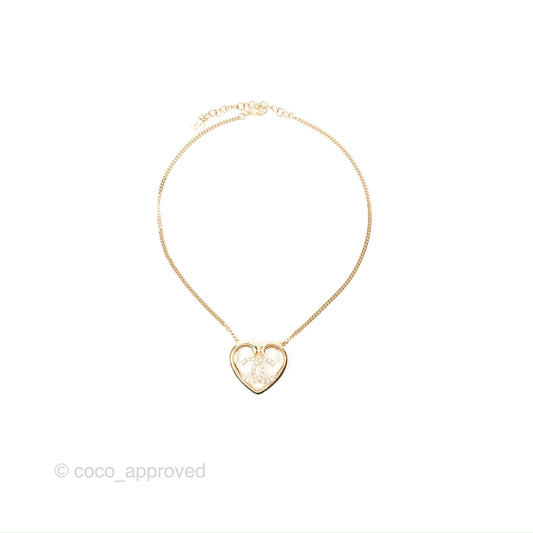 Chanel Heart CC Crystal Necklace Gold Tone 23C