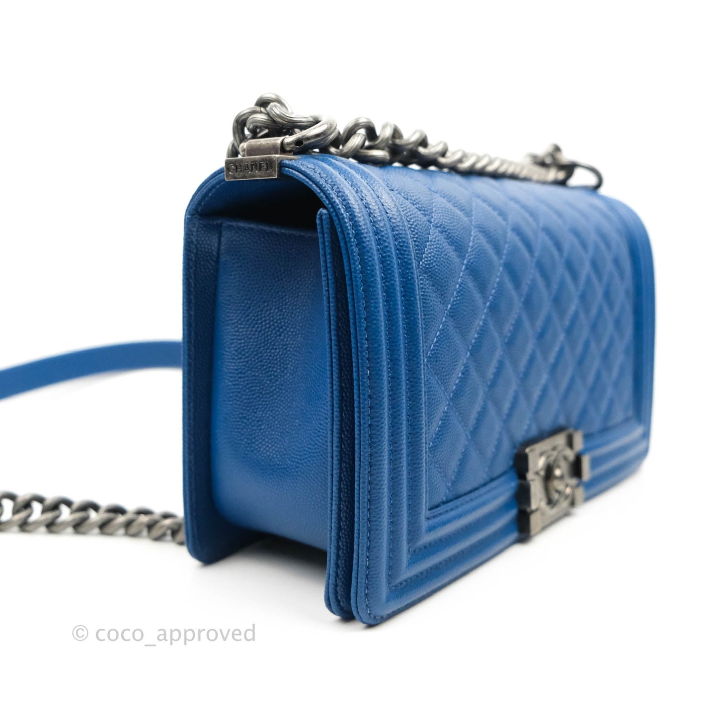 Chanel Quilted Medium Boy Blue Caviar Ruthenium Hardware