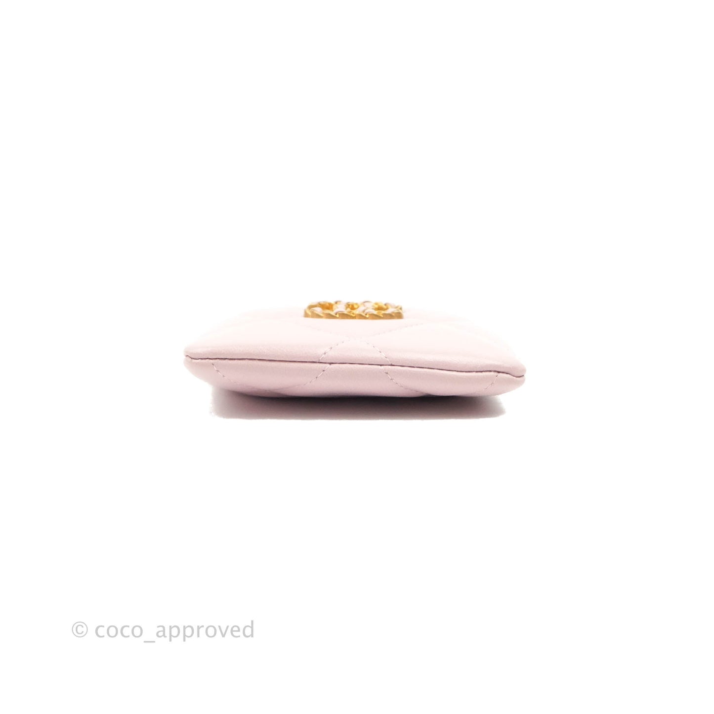 Chanel 19 Zip Card Holder Light Pink Lambskin Gold Hardware