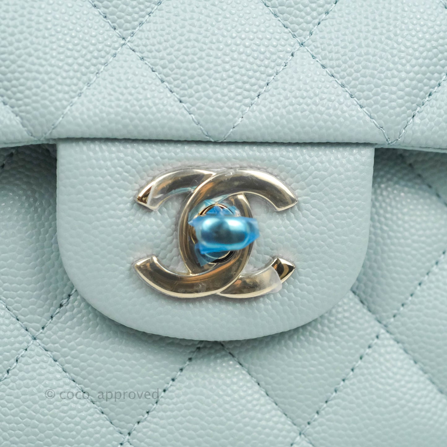 Chanel Small Classic Quilted Flap Light Blue Caviar Gold Hardware