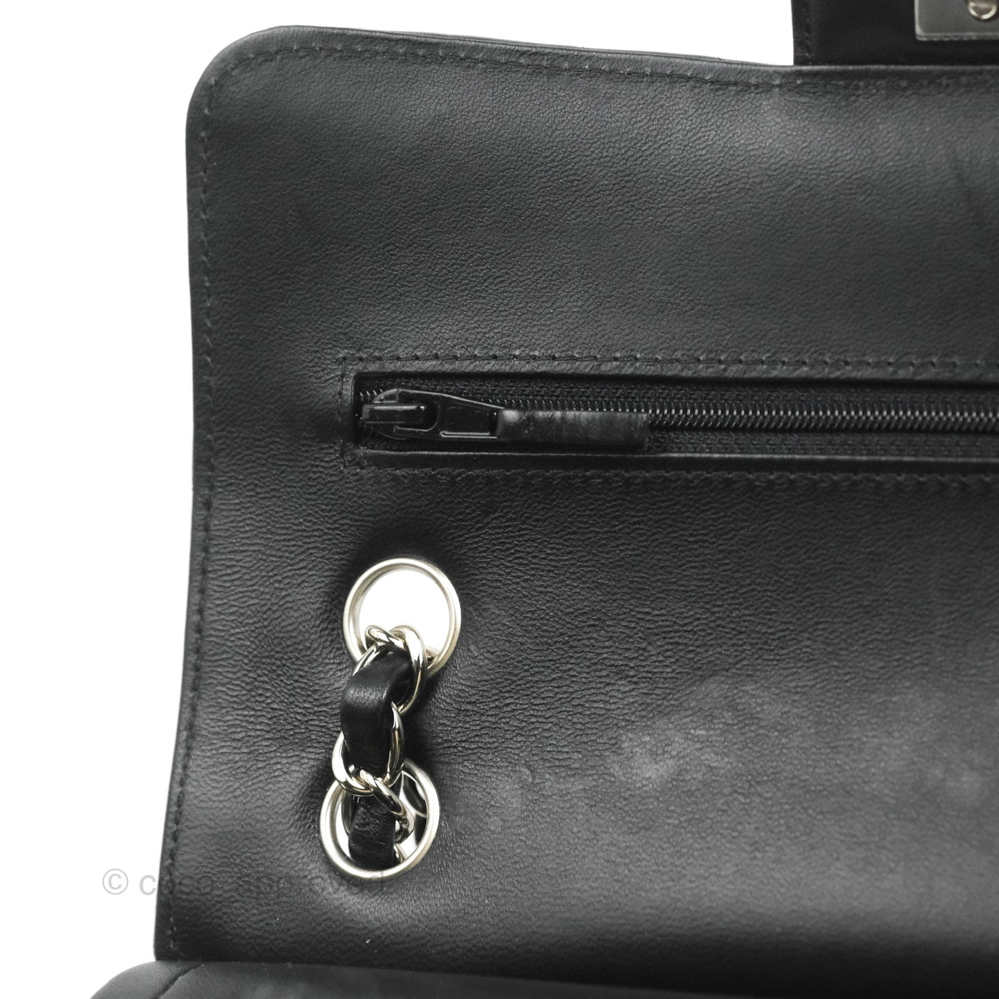 Chanel Small Classic Flap Chevron Black Lambskin Silver Hardware 21C