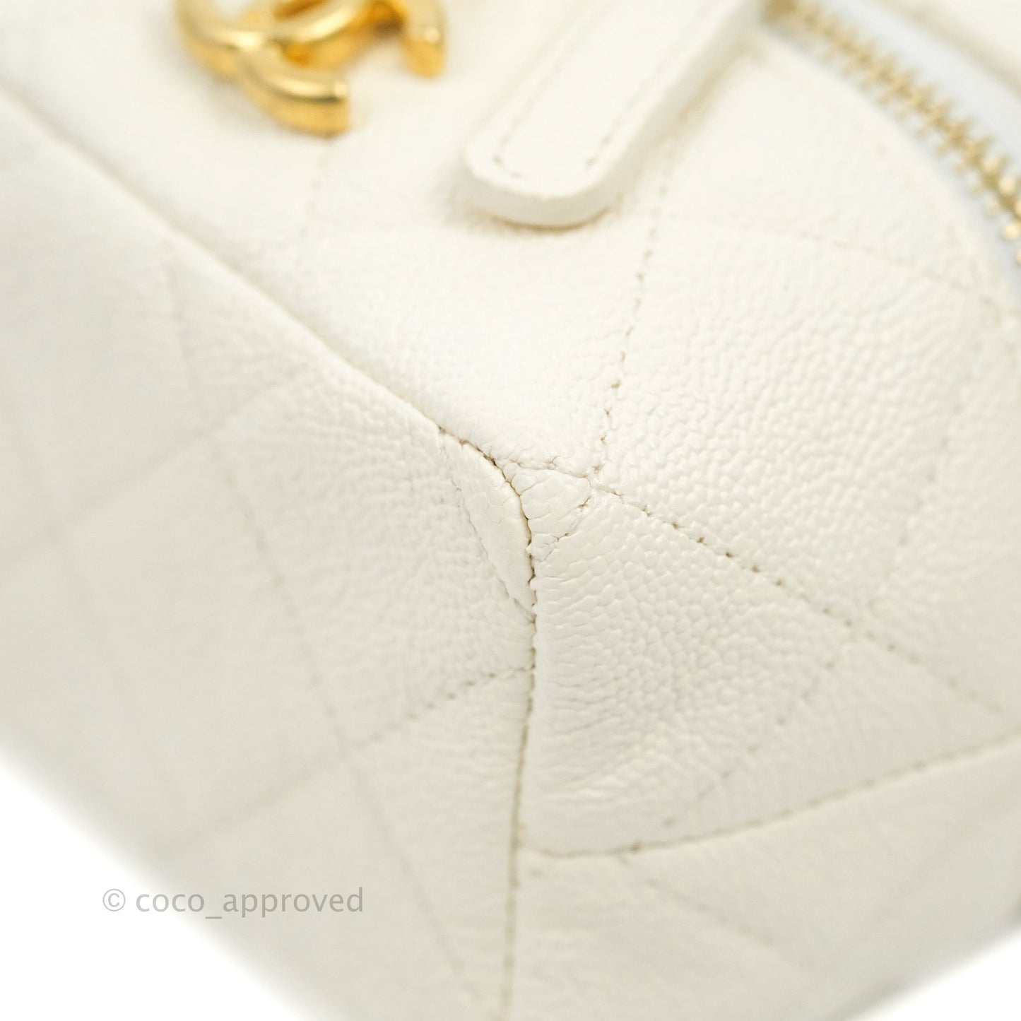 Chanel Mini Clutch With Chain White Caviar Aged Gold Hardware