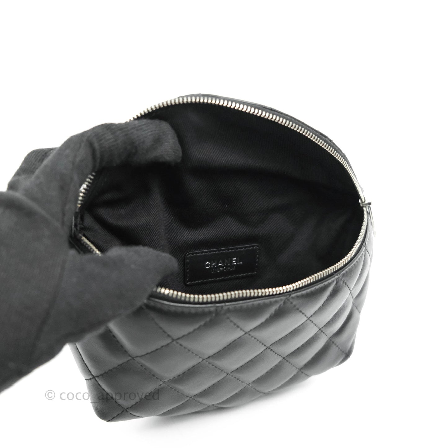 Chanel Quilted Belt Bum Bag Black Calfskin Silver Hardware (Uniform)
