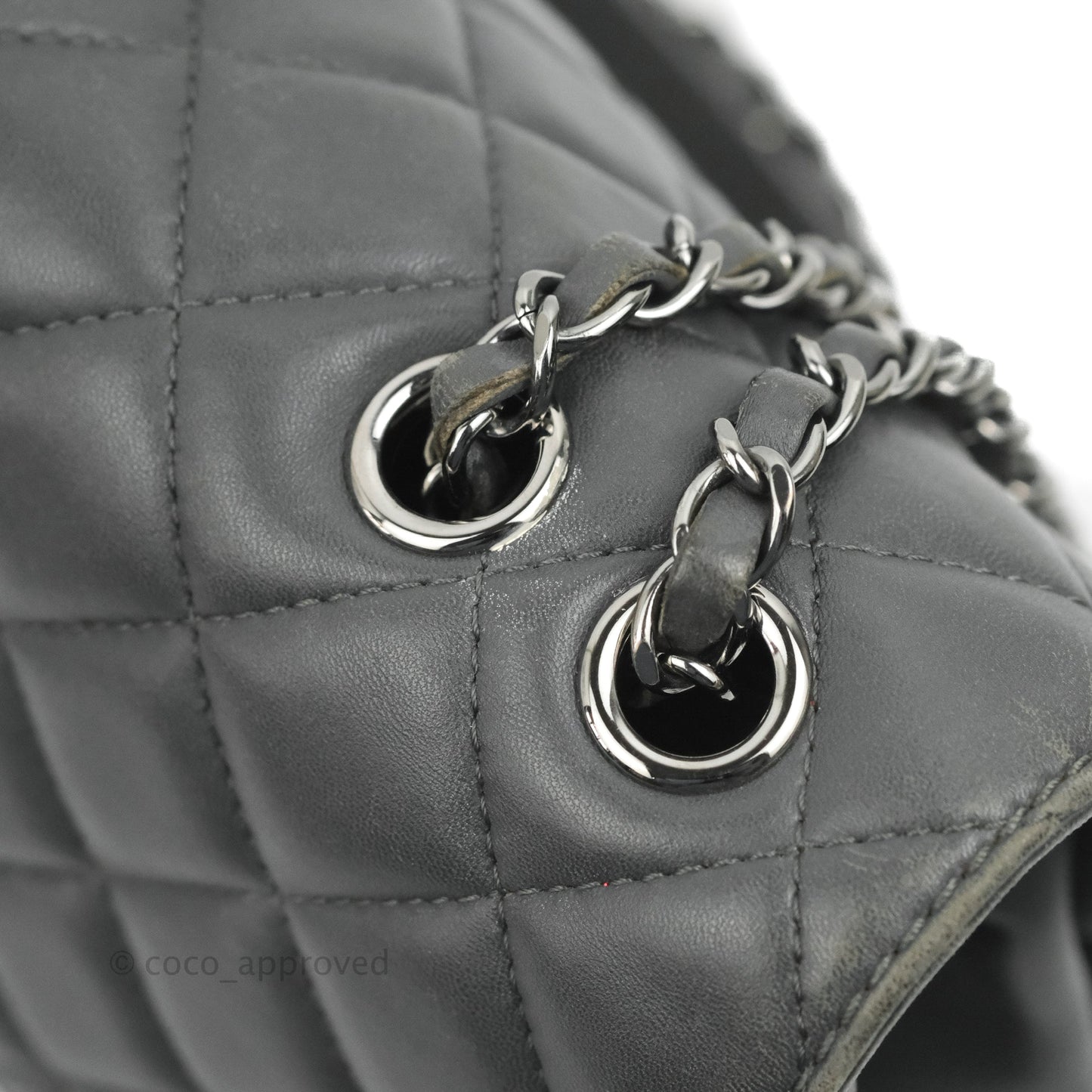 Chanel Quilted Jumbo Coco Loop Flap Dark Grey Lambskin Silver Hardware
