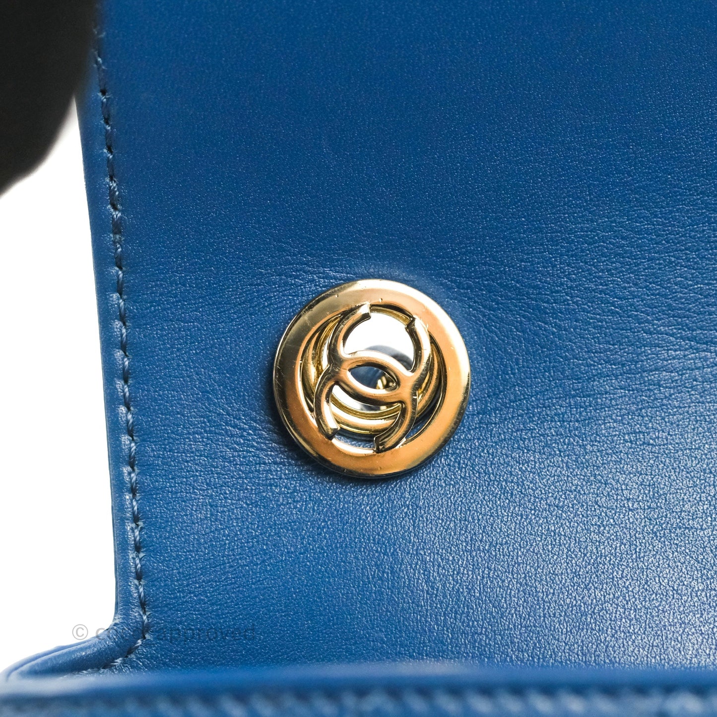 Chanel Blue Quilted Leather Small Frame In Flap Bag