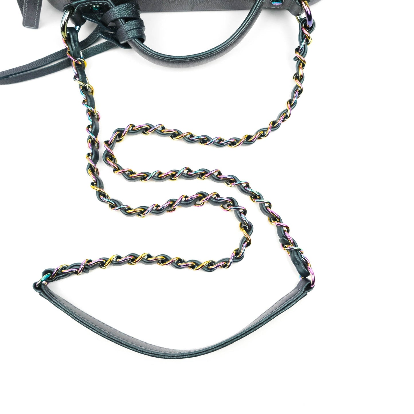 Chanel Quilted Medium CC Filigree Vanity Case Iridescent Dark Turquoise Caviar Rainbow Hardware
