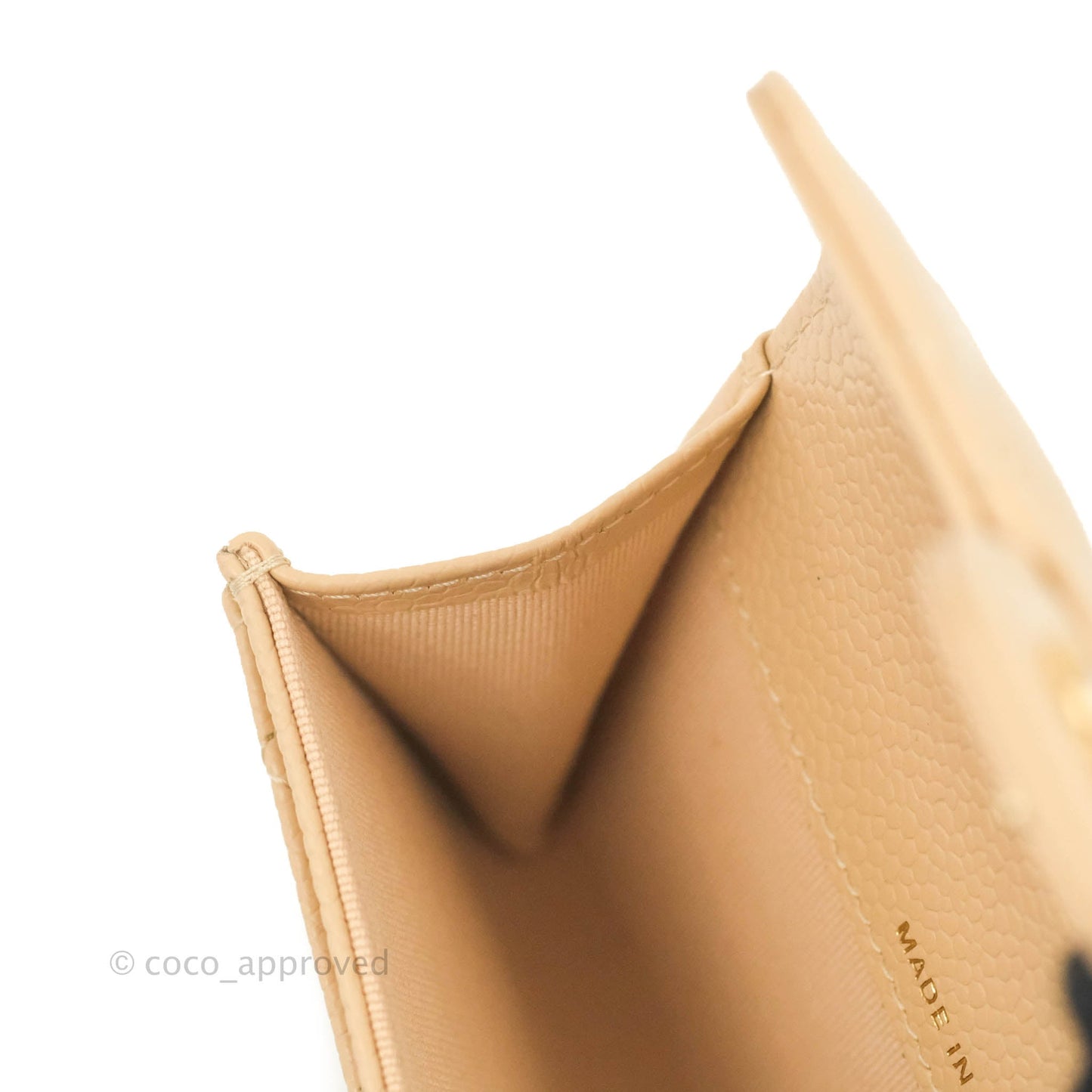 Chanel Quilted Flap Card Holder Beige Caviar Gold Hardware