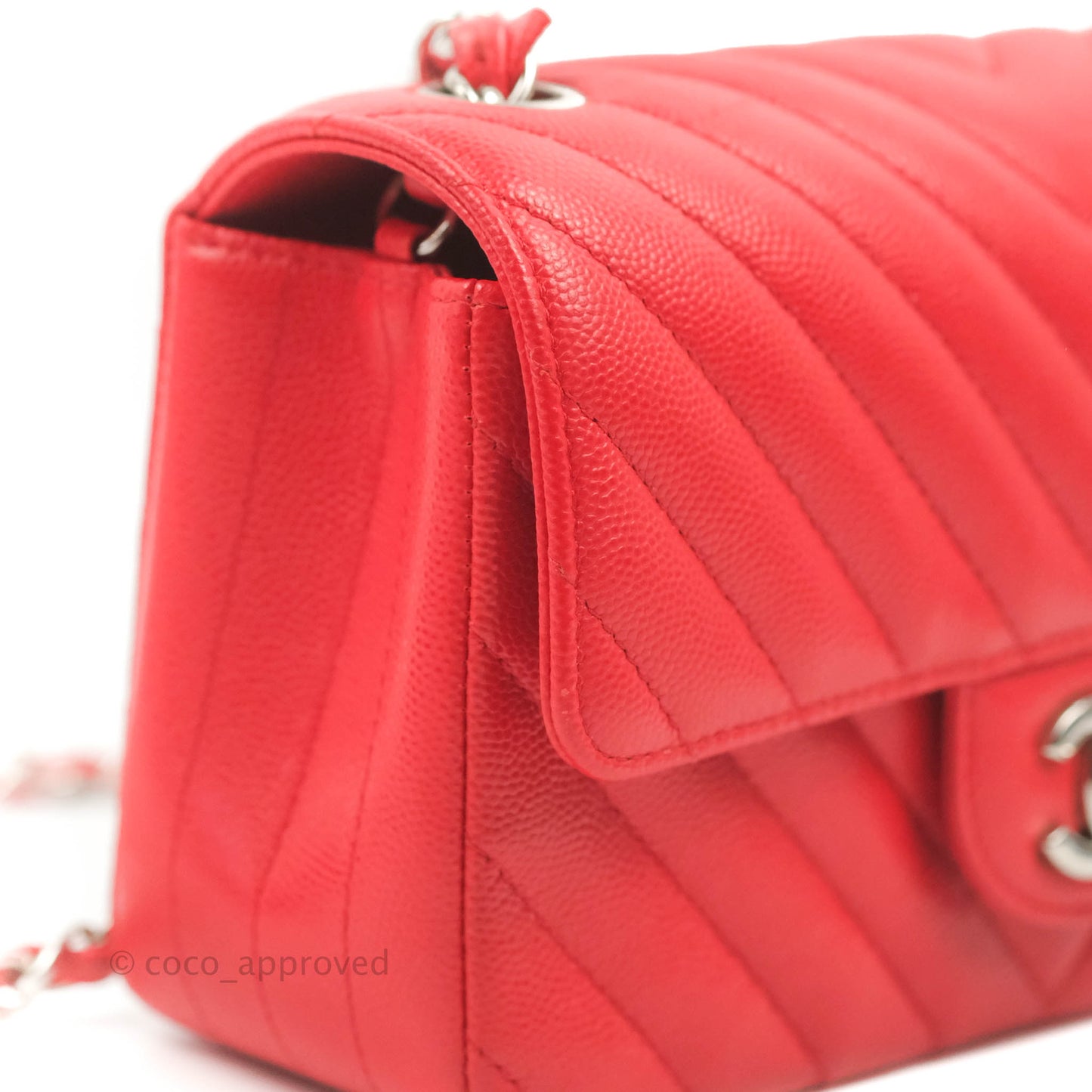Chanel Quilted Mini Rectangular Flap Red Chevron Caviar Silver Hardware